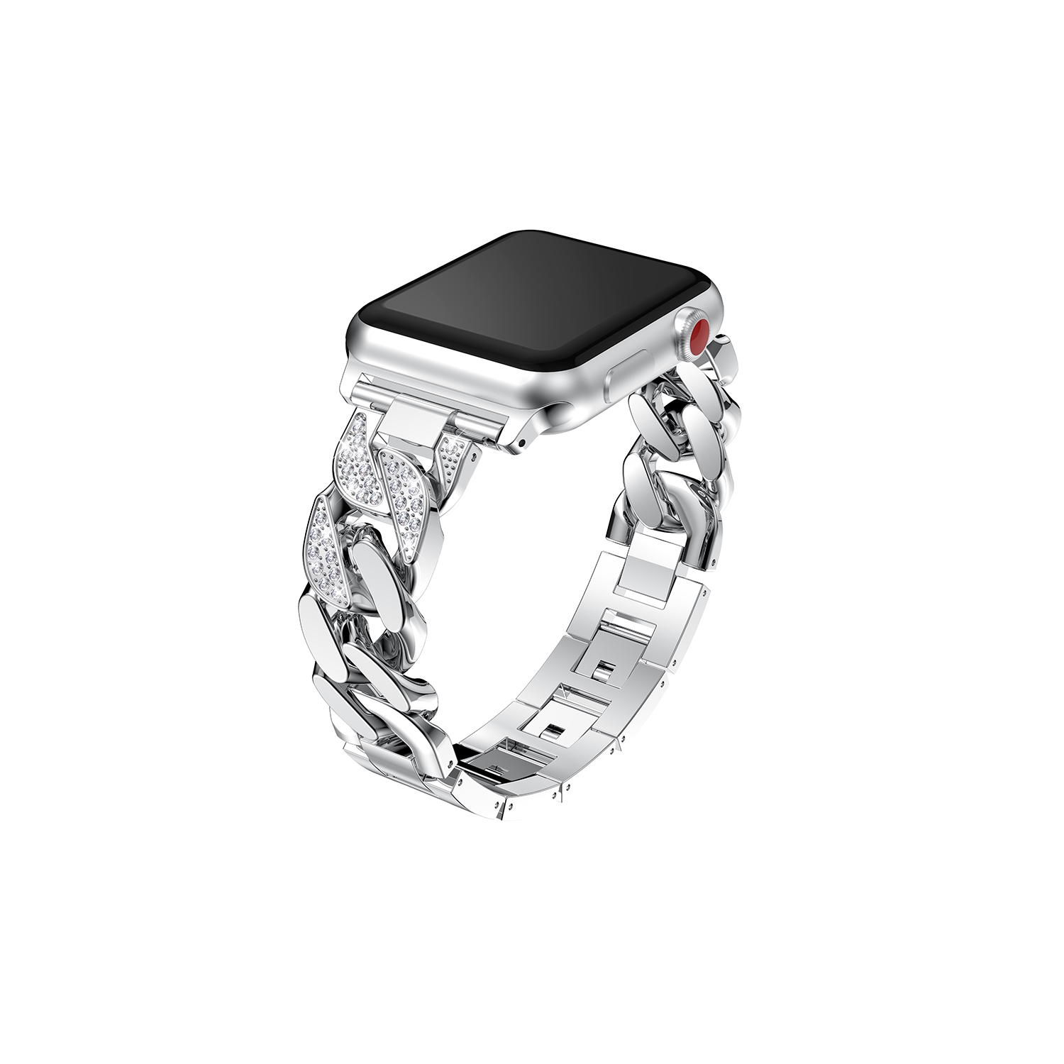 StrapsCo Alloy Metal Link Watch Bracelet Band with Rhinestones for Apple Watch Series 1/2/3/4 - 40mm - Silver