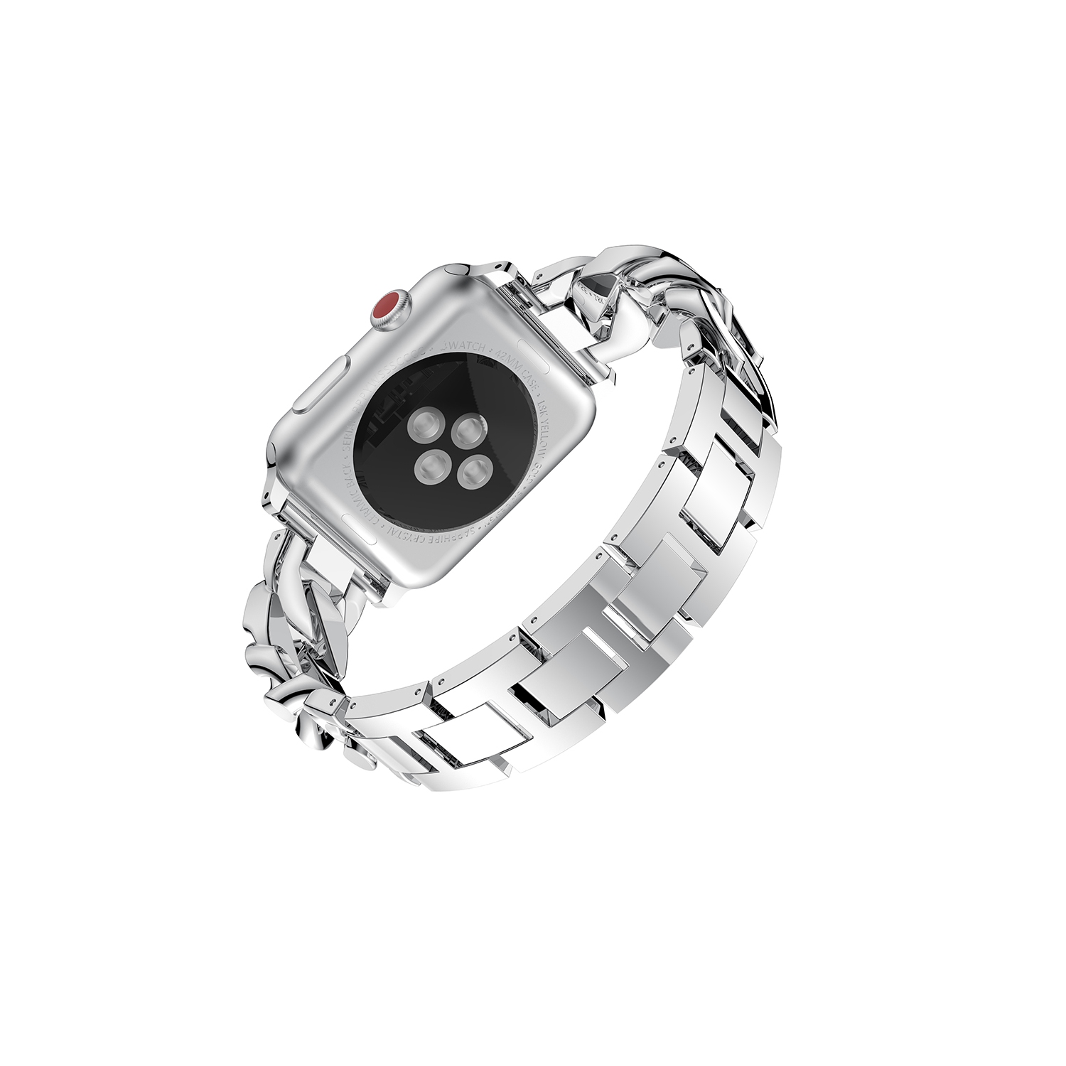 StrapsCo Alloy Metal Link Watch Bracelet Band with Rhinestones for Apple Watch Series 1/2/3/4 - 40mm - Silver