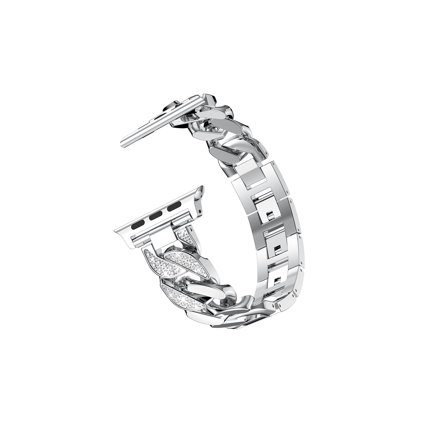 StrapsCo Alloy Metal Link Watch Bracelet Band with Rhinestones for Apple Watch Series 1/2/3/4 - 40mm - Silver