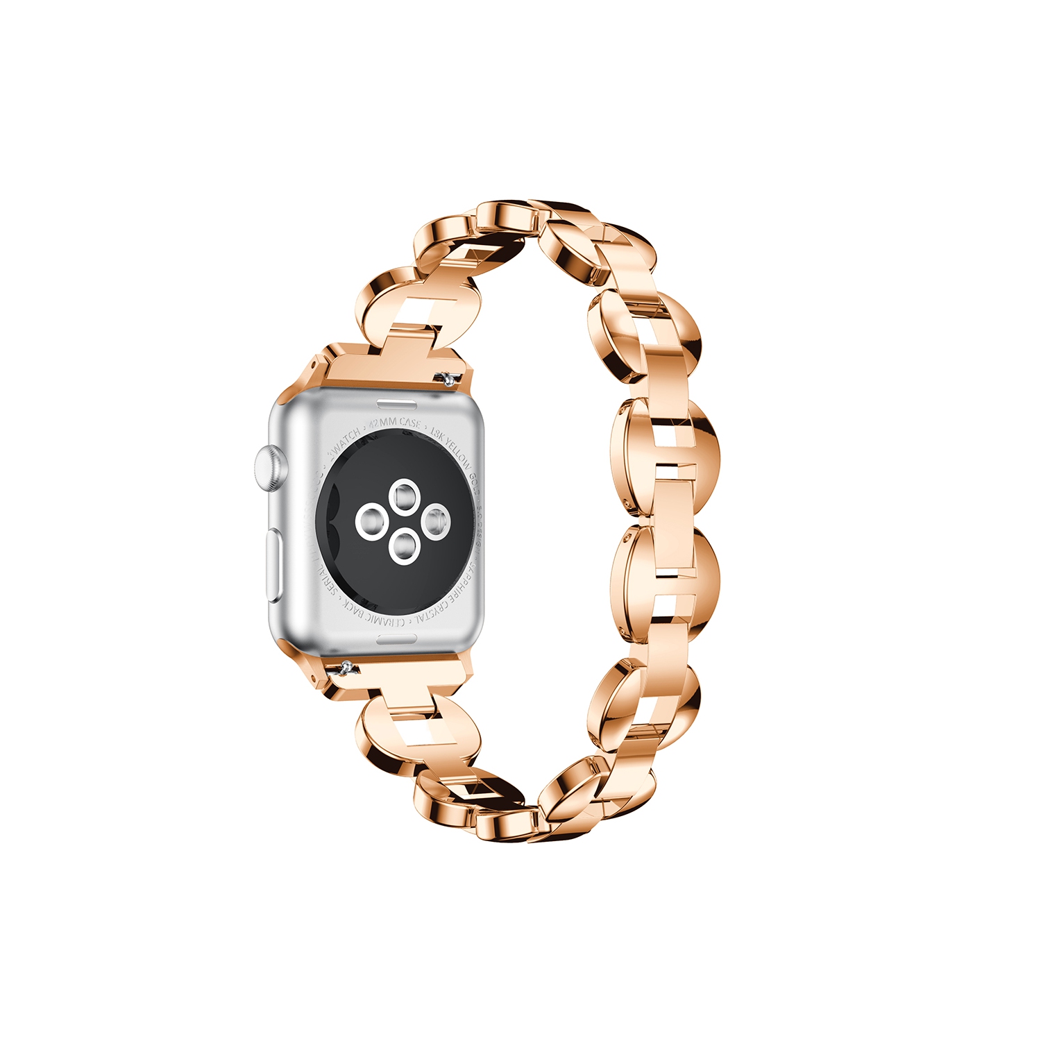 StrapsCo Alloy Metal Link Watch Bracelet Band with Rhinestones for Apple Watch Series 1/2/3/4 - 44mm - Rose Gold & White