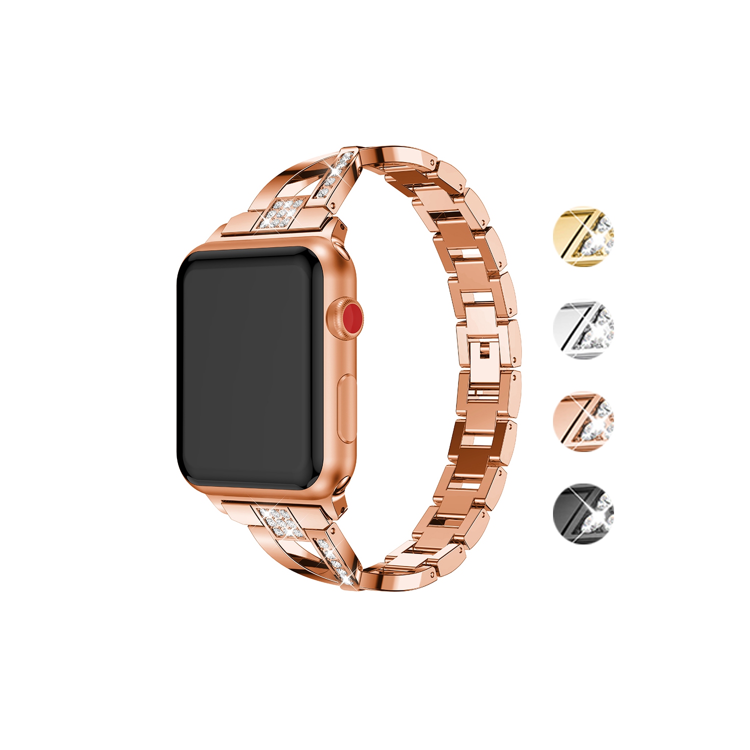 StrapsCo Alloy Metal Link Watch Bracelet Band with Rhinestones for Apple Watch Series 1/2/3/4 - 38mm - Rose Gold