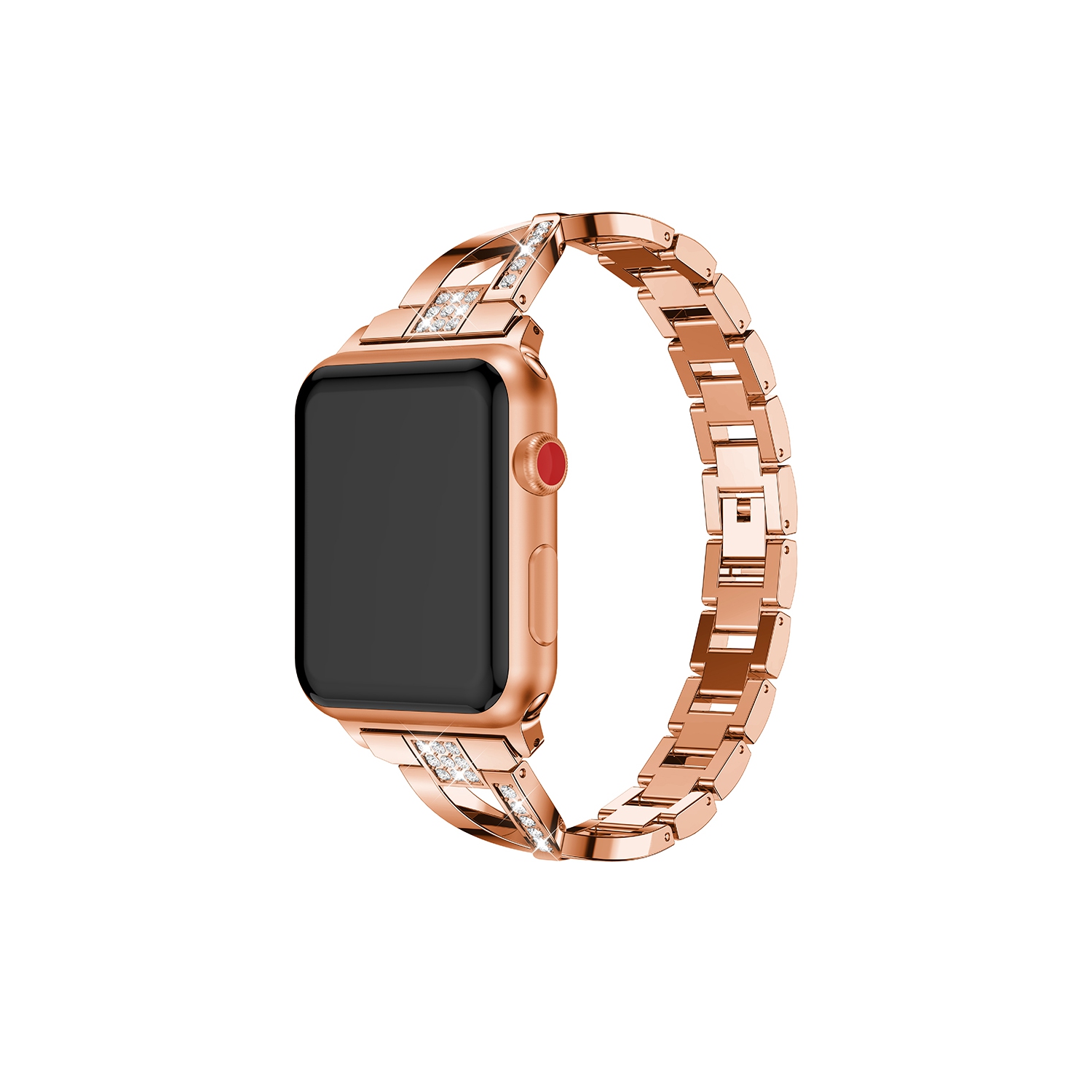 StrapsCo Alloy Metal Link Watch Bracelet Band with Rhinestones for Apple Watch Series 1/2/3/4 - 38mm - Rose Gold