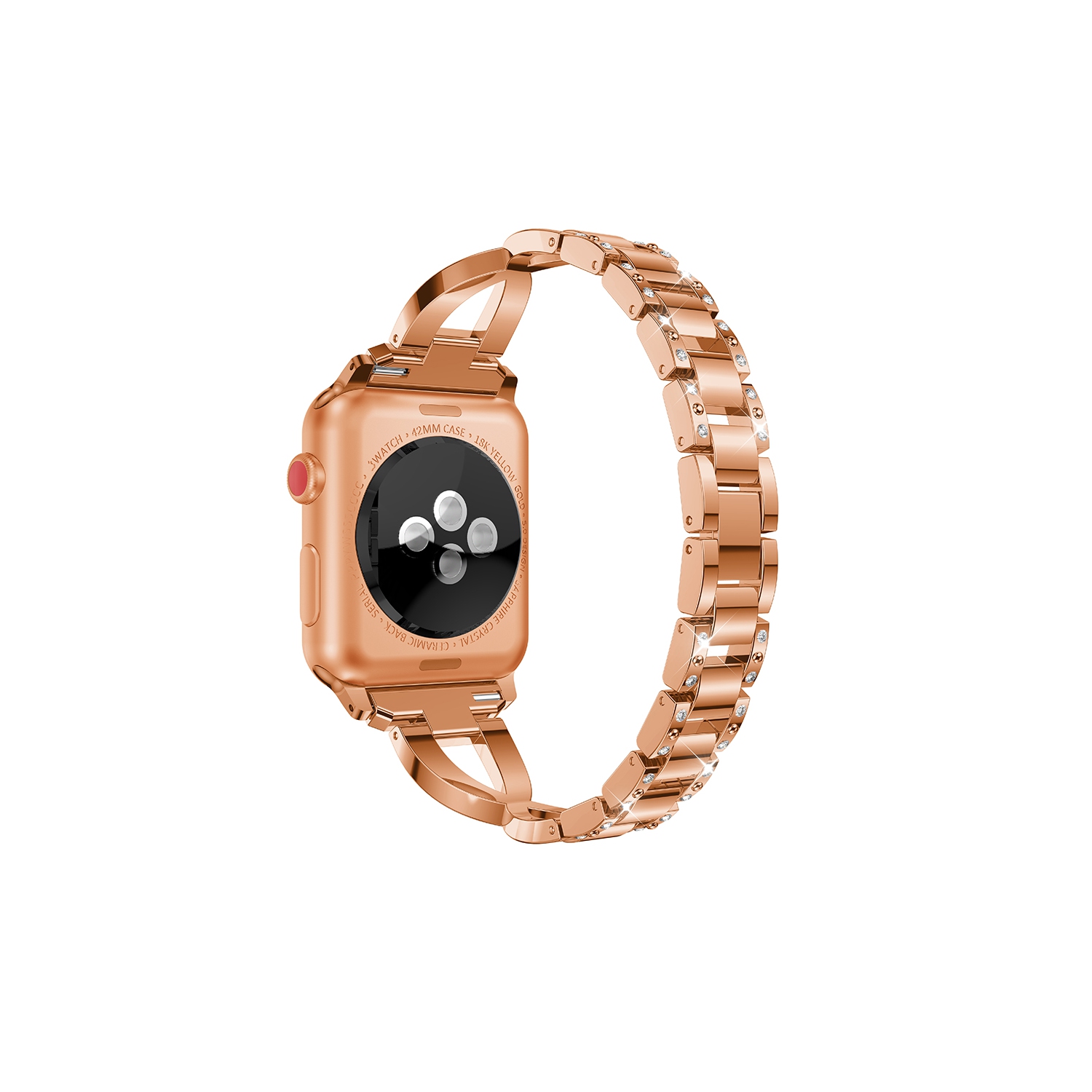 StrapsCo Alloy Metal Link Watch Bracelet Band with Rhinestones for Apple Watch Series 1/2/3/4 - 38mm - Rose Gold