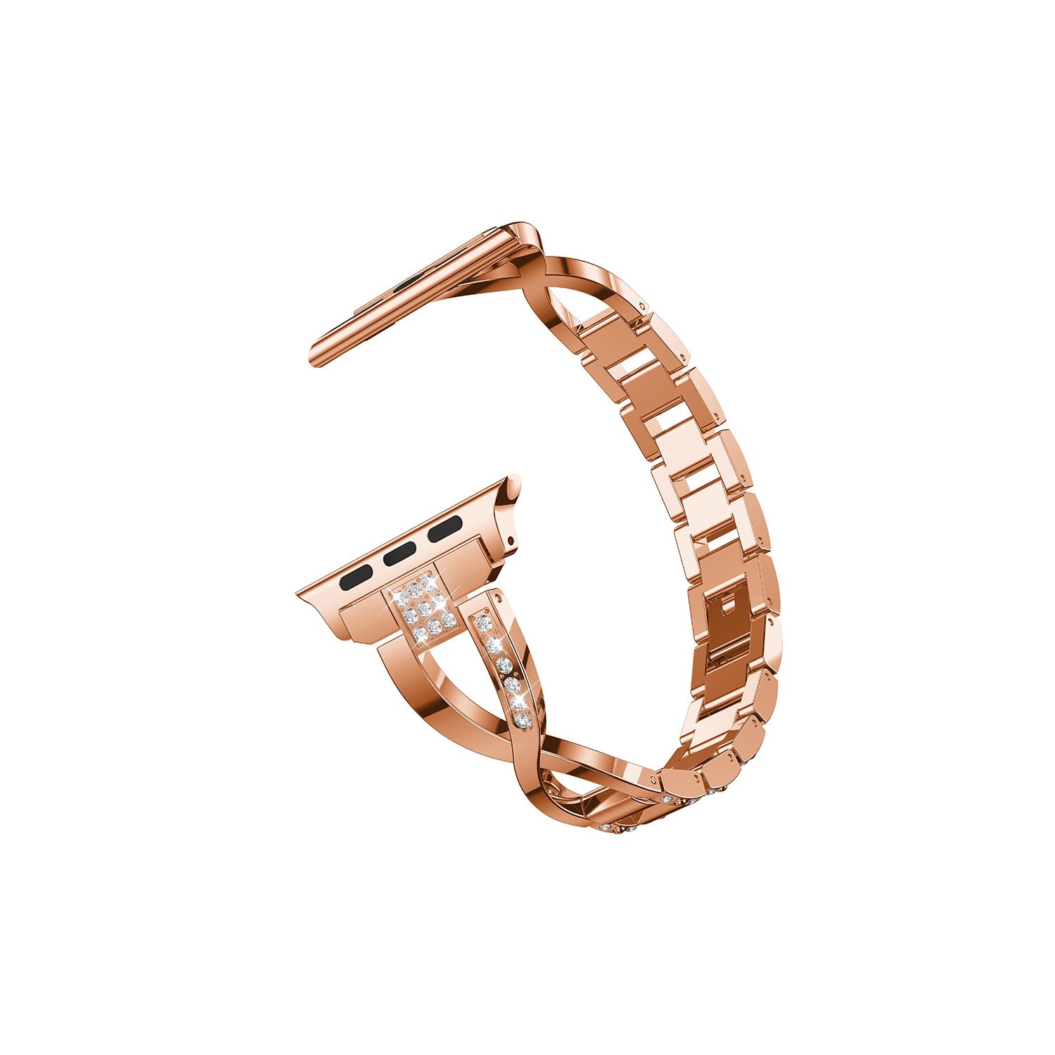 StrapsCo Alloy Metal Link Watch Bracelet Band with Rhinestones for Apple Watch Series 1/2/3/4 - 38mm - Rose Gold