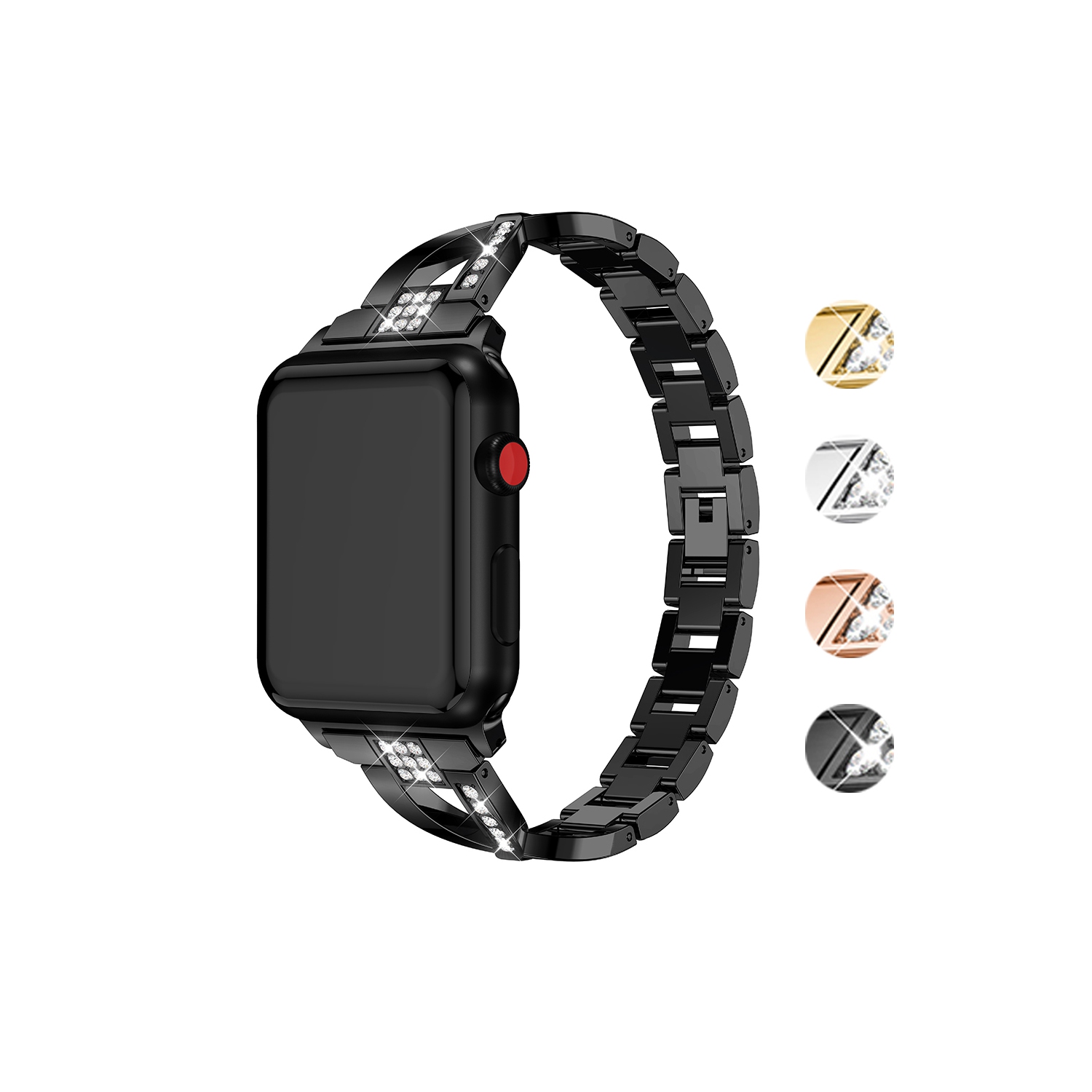 StrapsCo Bracelet de Montre en Chaîne en Alliage de Métal avec Pierres de Strass pour Apple Watch Séries 1/2/3/4 - 40mm - Noir
