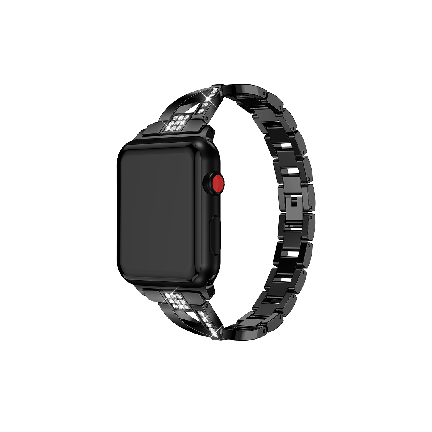 StrapsCo Bracelet de Montre en Chaîne en Alliage de Métal avec Pierres de Strass pour Apple Watch Séries 1/2/3/4 - 40mm - Noir