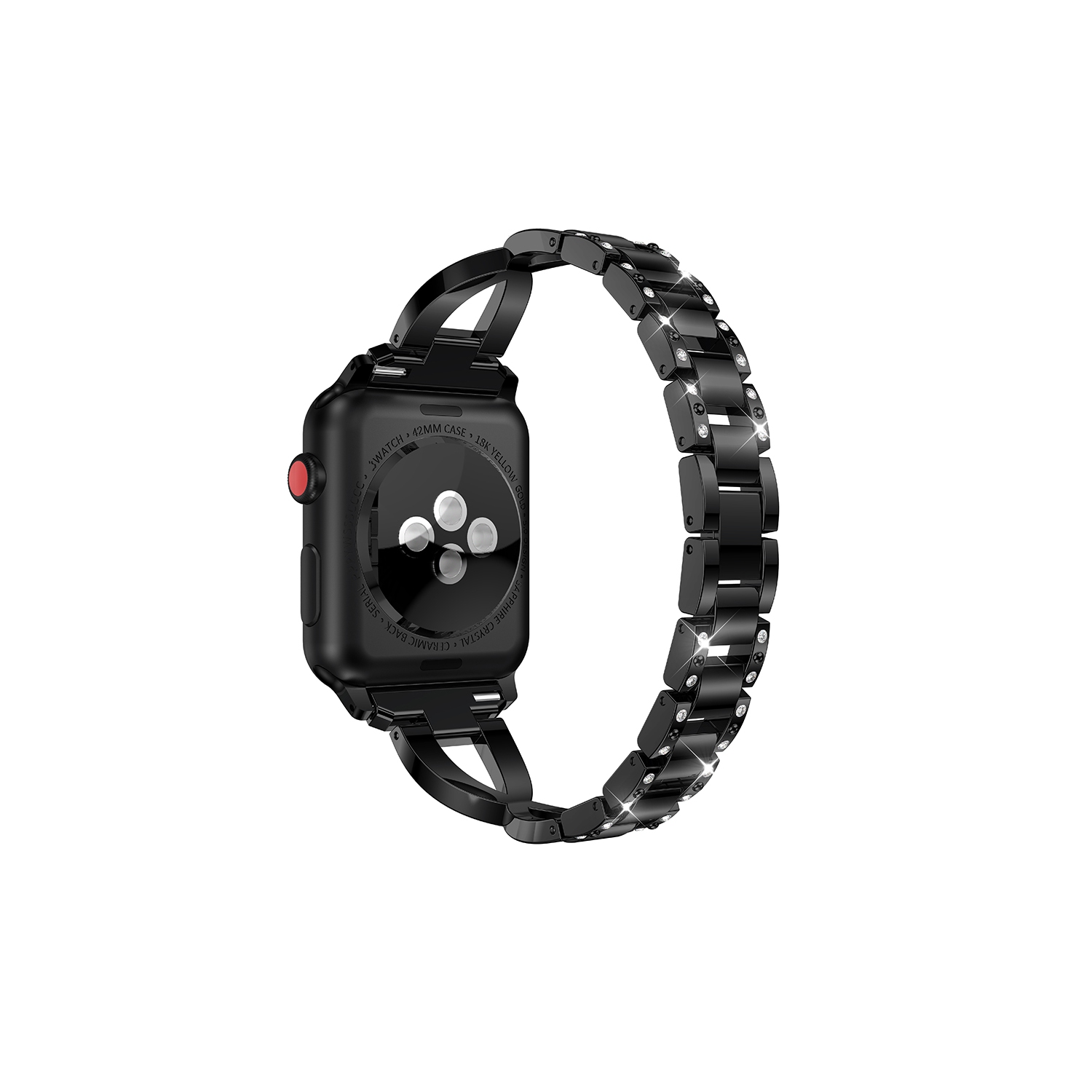 StrapsCo Bracelet de Montre en Chaîne en Alliage de Métal avec Pierres de Strass pour Apple Watch Séries 1/2/3/4 - 40mm - Noir