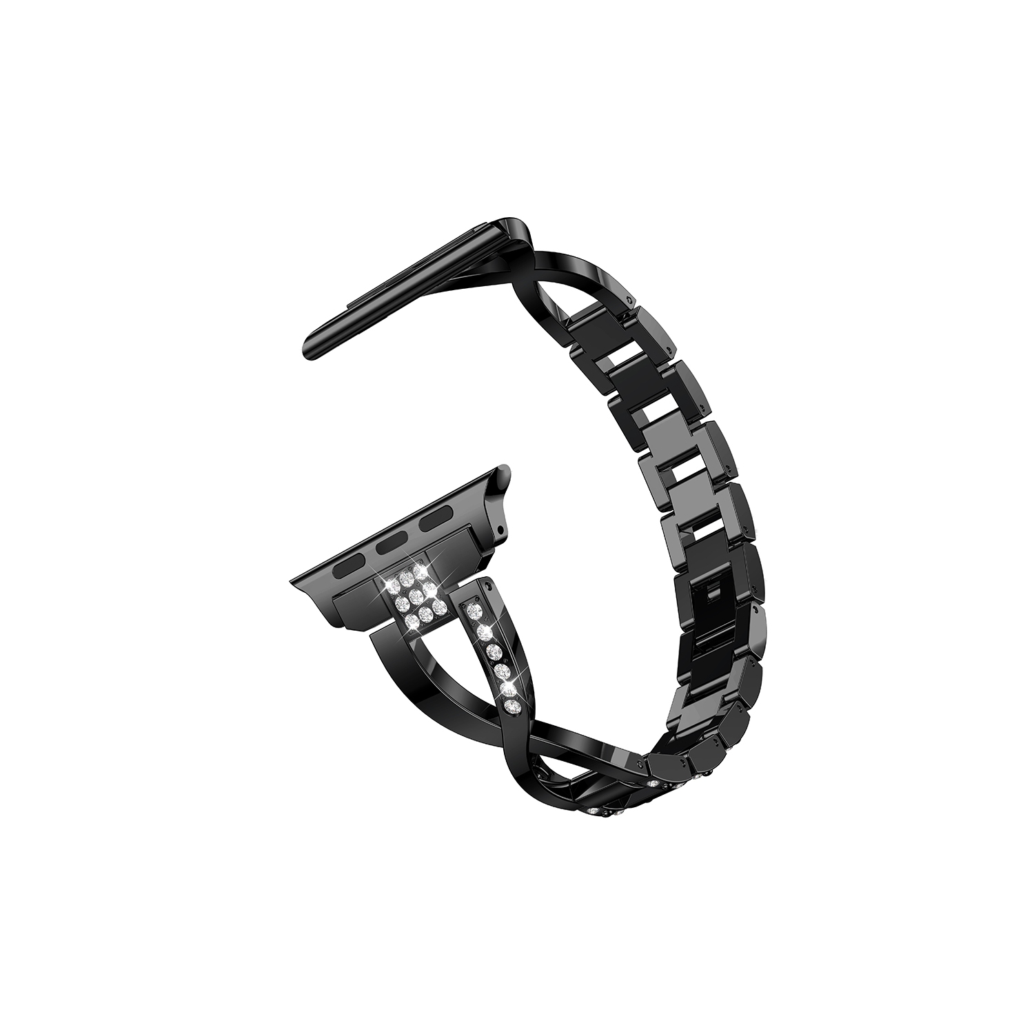StrapsCo Bracelet de Montre en Chaîne en Alliage de Métal avec Pierres de Strass pour Apple Watch Séries 1/2/3/4 - 40mm - Noir