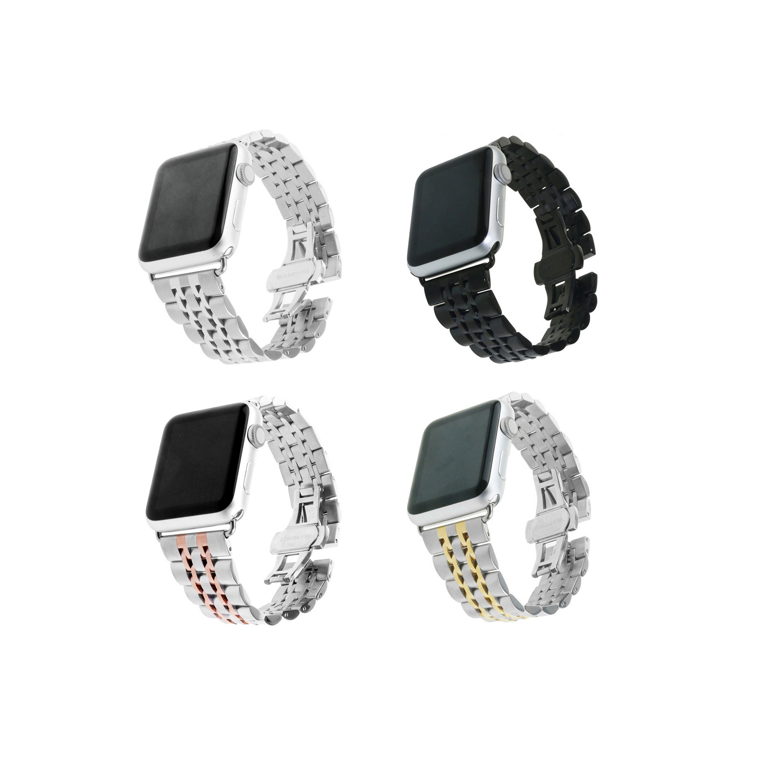 StrapsCo Bracelet de Montre en Chaîne en Acier Inoxydable pour Apple Watch Séries 1/2/3/4 - 44mm - Argent & Or Rose