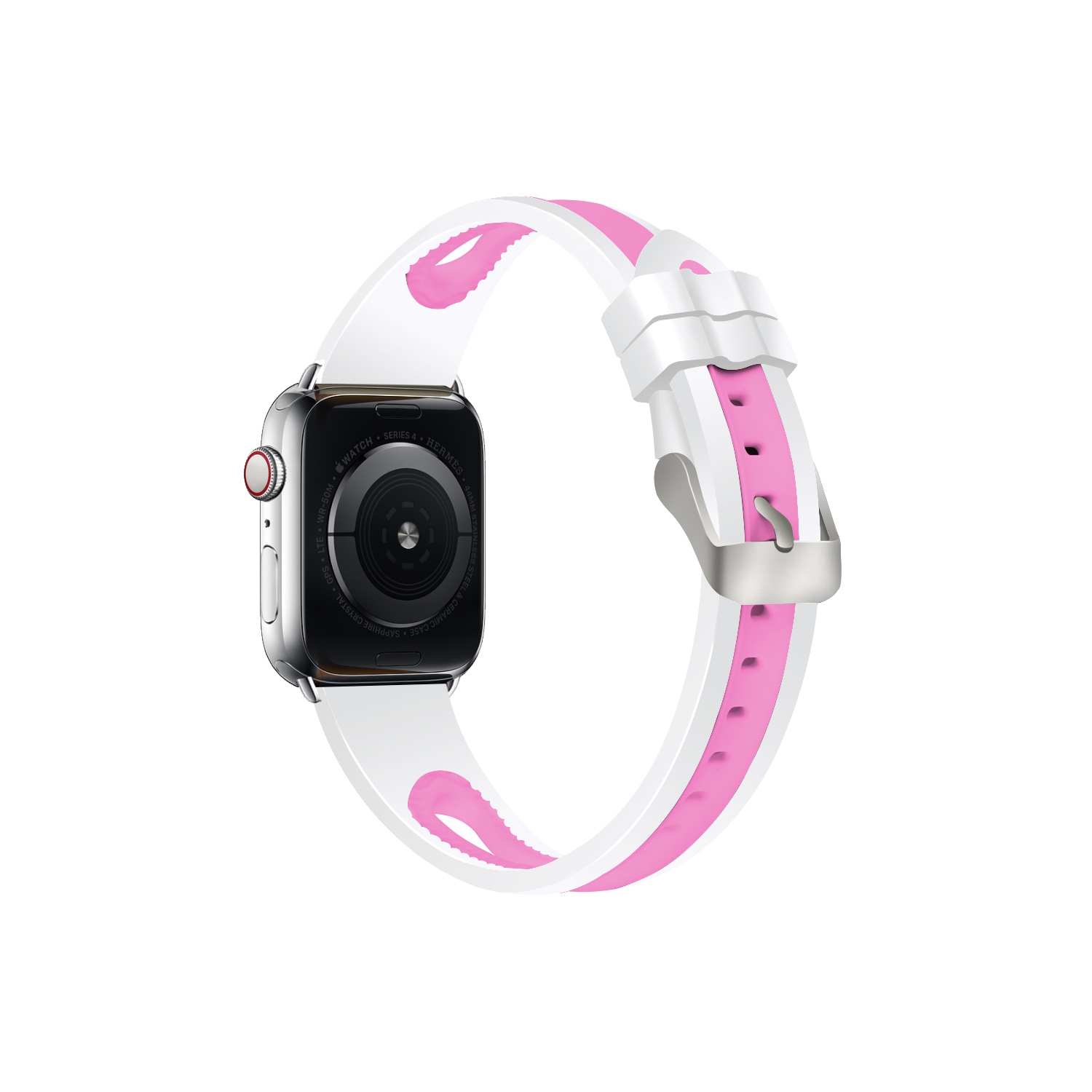 StrapsCo Silicone Rubber Sport Watch Band Strap for Apple Watch Series 4 - 44mm - White & Pink