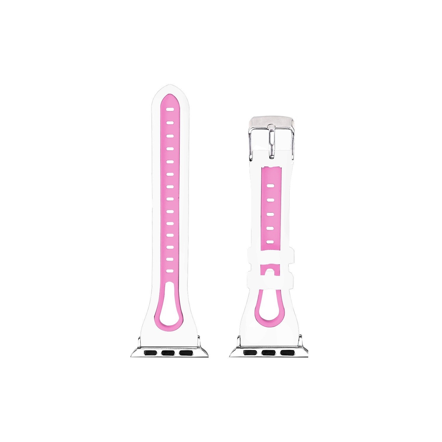 StrapsCo Silicone Rubber Sport Watch Band Strap for Apple Watch Series 4 - 44mm - White & Pink