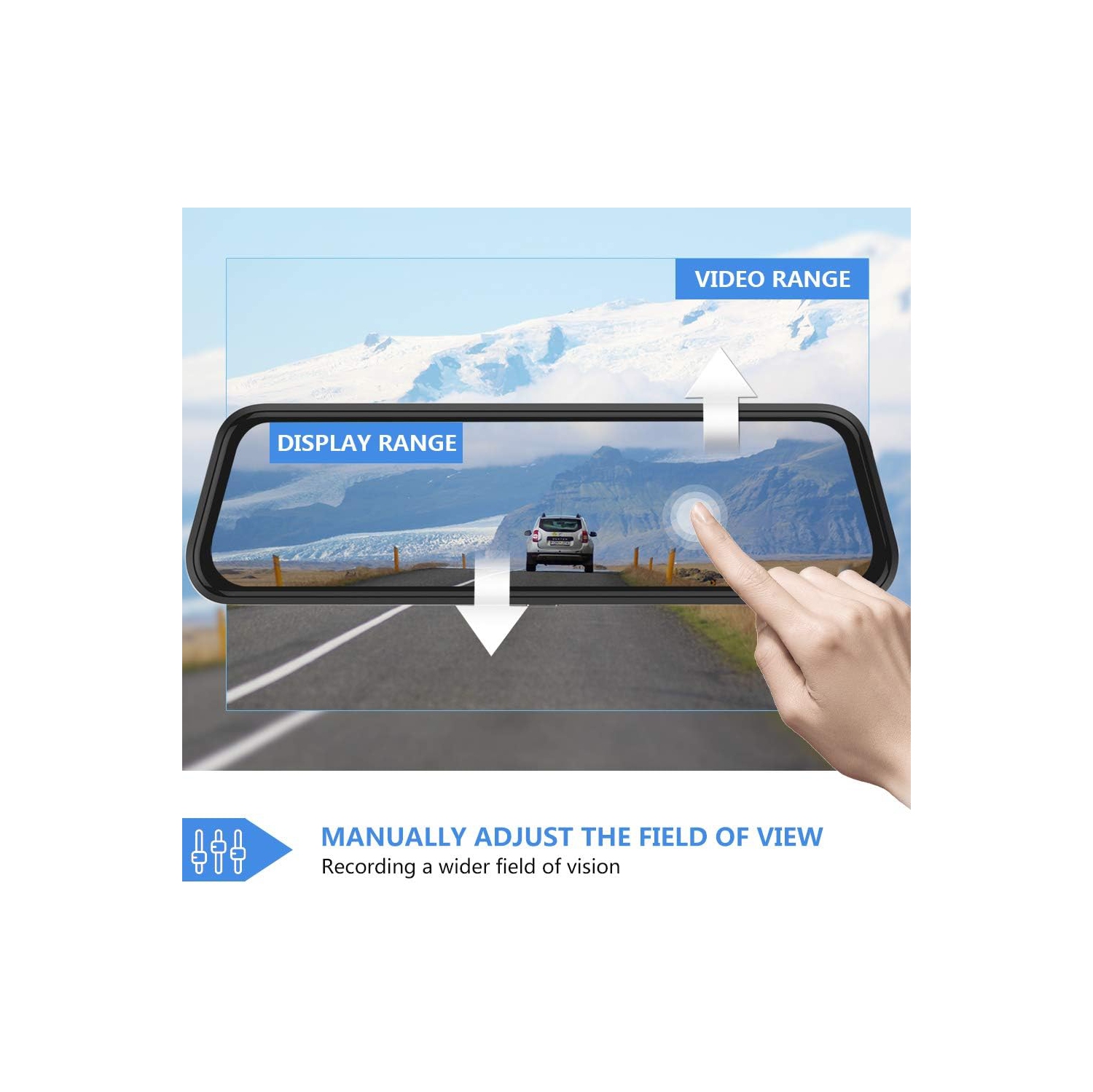 Mirror Touch Dash Cam 10 Inches Touch Screen Full HD 1080P, Wide Angle Front Camera, Waterproof Rear Camera, with Emergency Recording, 24H Parking