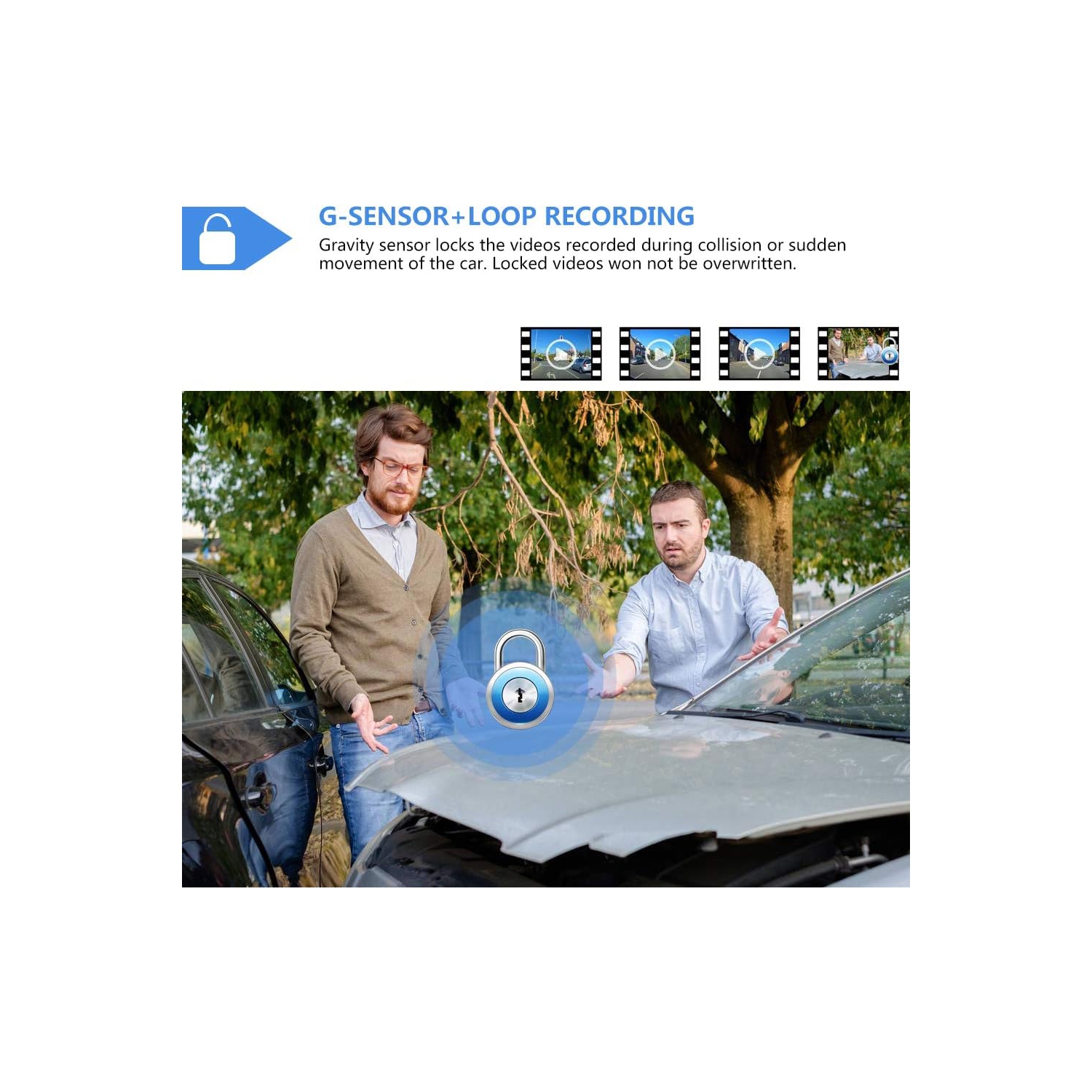 Mirror Touch Dash Cam 10 Inches Touch Screen Full HD 1080P, Wide Angle Front Camera, Waterproof Rear Camera, with Emergency Recording, 24H Parking