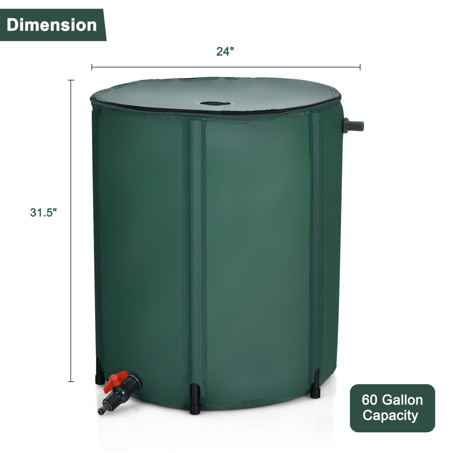 Gymax 60 Gallon Portable Rain Barrel Water Collector Collapsible Tank Spigot Filter