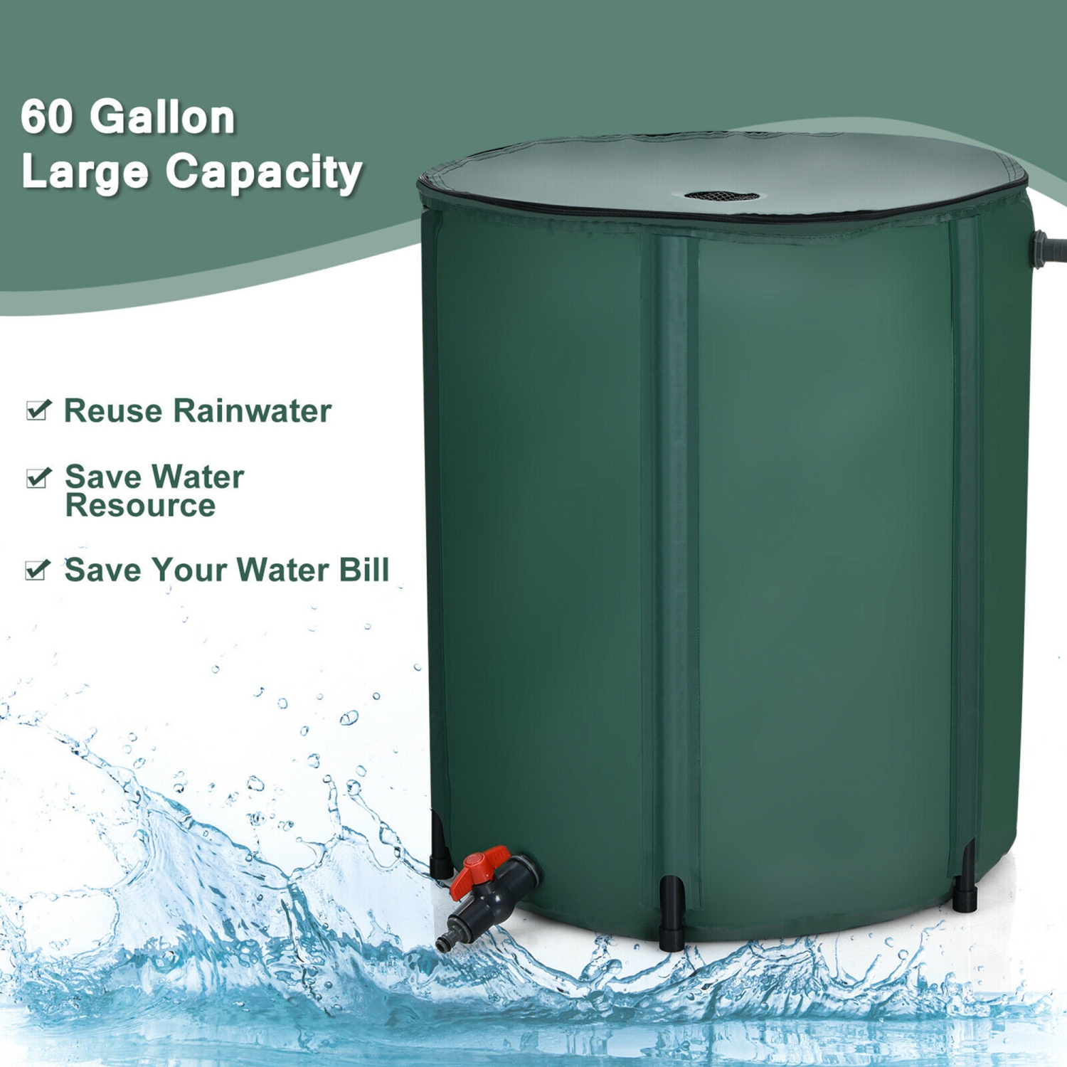 Gymax 60 Gallon Portable Rain Barrel Water Collector Collapsible Tank Spigot Filter
