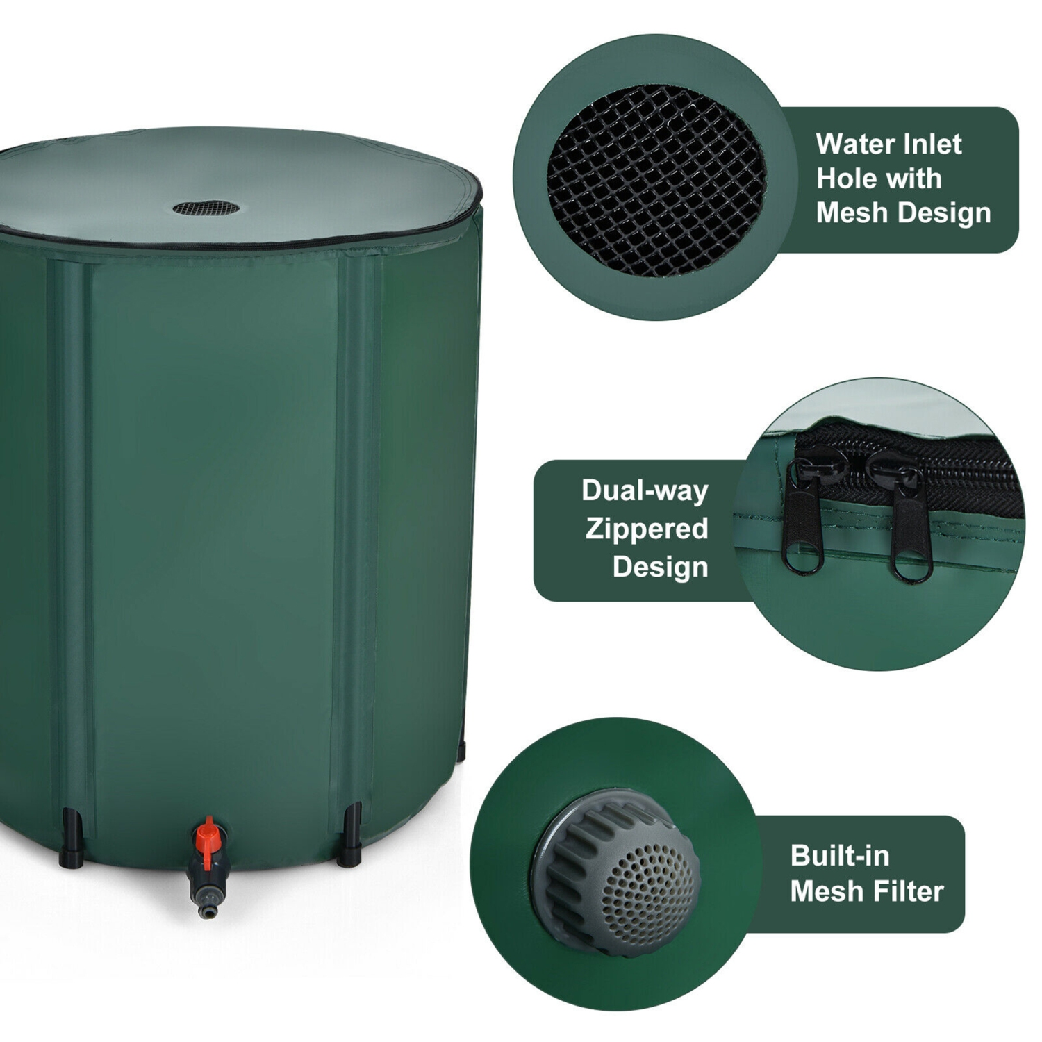 Gymax 60 Gallon Portable Rain Barrel Water Collector Collapsible Tank Spigot Filter