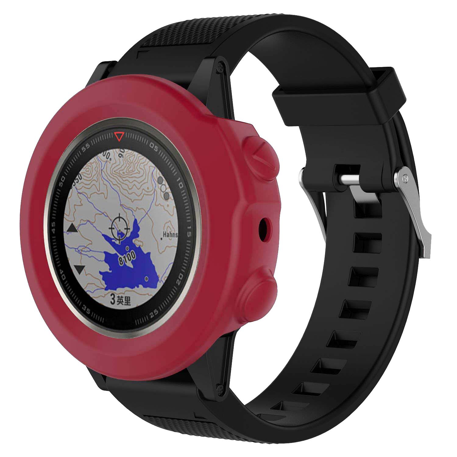 StrapsCo Silicone Rubber Protective Case Cover for Garmin Fenix 5X - Red
