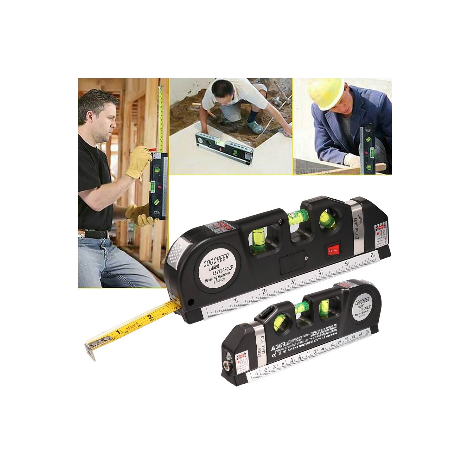 AxGear – Ruban à mesurer vertical laser multi-niveau Horizon, règle métrique, 8 pi