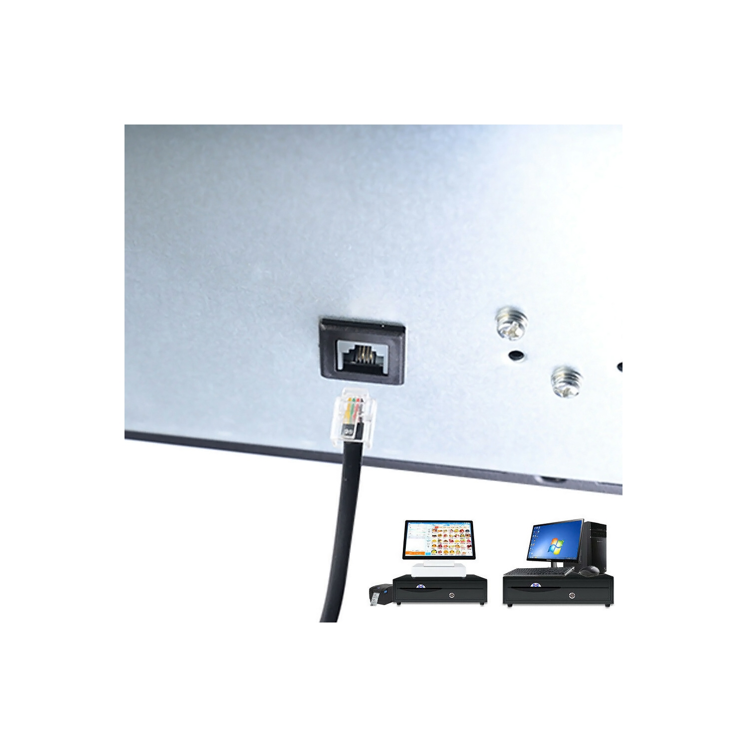 La boîte à tiroir-caisse d’axGear est compatible avec les imprimantes de PDV d’Epson avec plateau à 5 billets et à 5 pièces