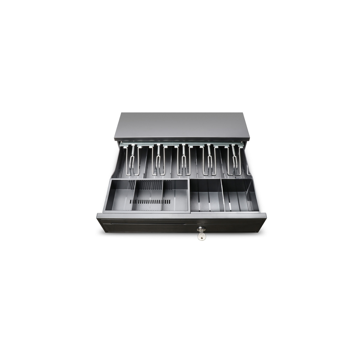 La boîte à tiroir-caisse d’axGear est compatible avec les imprimantes de PDV d’Epson avec plateau à 5 billets et à 5 pièces