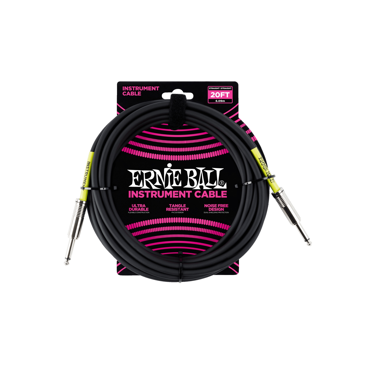 Ernie Ball Instrument Cable - 1/4 TS to 1/4 TS 20' Black