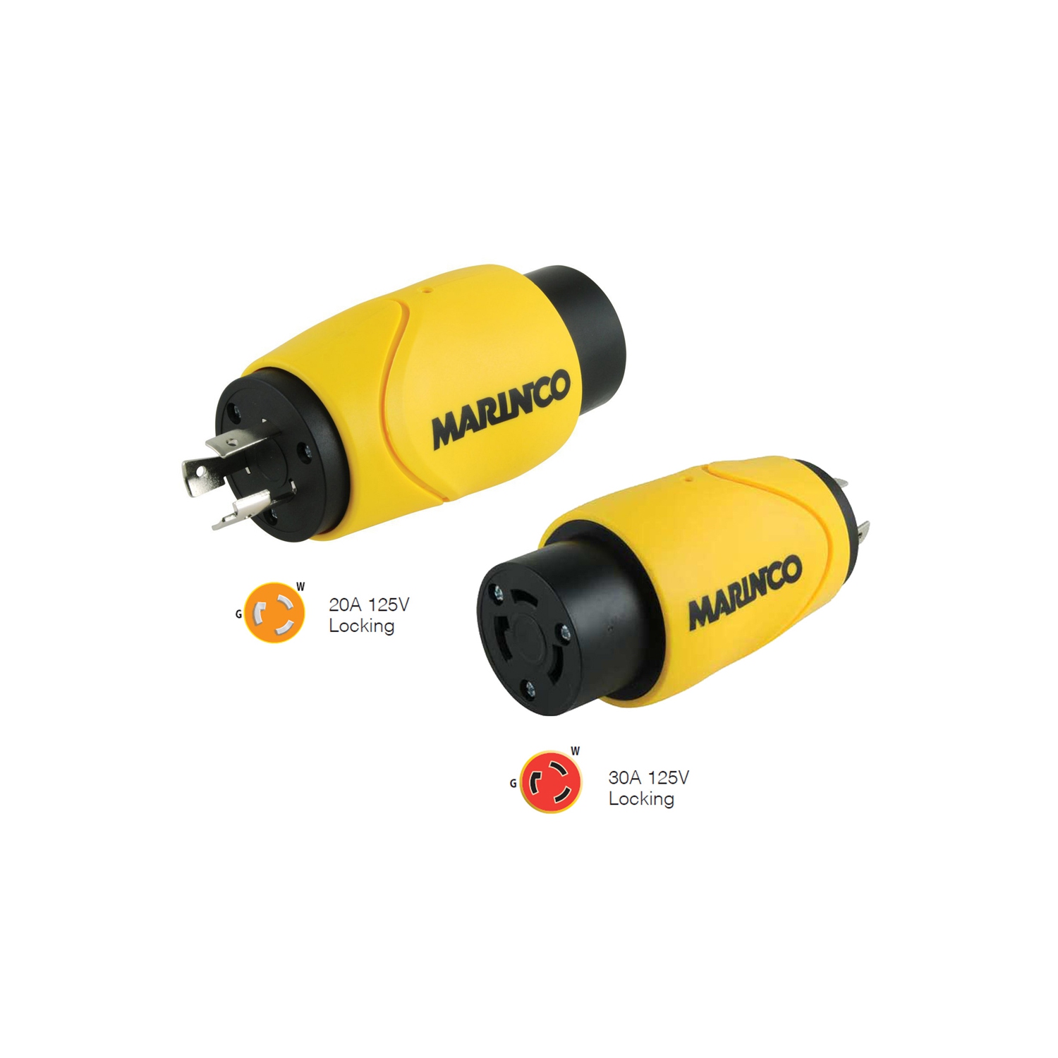 Marinco Straight Adapter 20Amp Locking Male to 30Amp Locking Female Connector