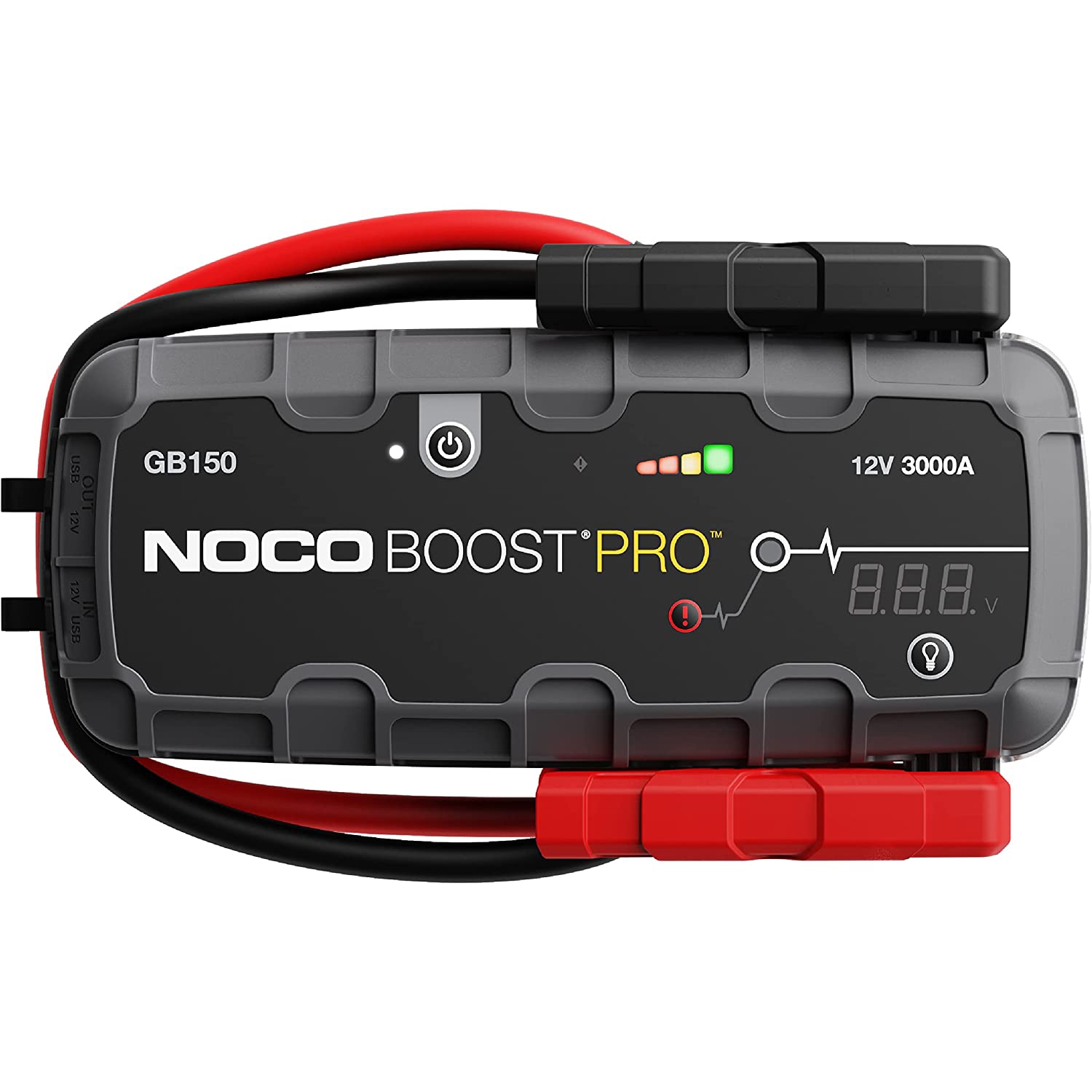 Boost Pro GB150 3000 Amp 12-Volt UltraSafe Lithium Car Battery Booster Pack, Portable Power Bank Charger, and Jumper Cables.