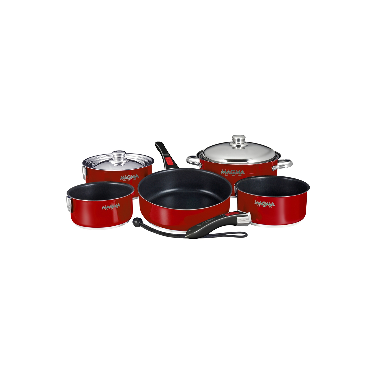 Magma Nesting 10-Piece Induction Compatible Cookware - Magma Red Exterior & Slate Black Ceramica Non-Stick Interior