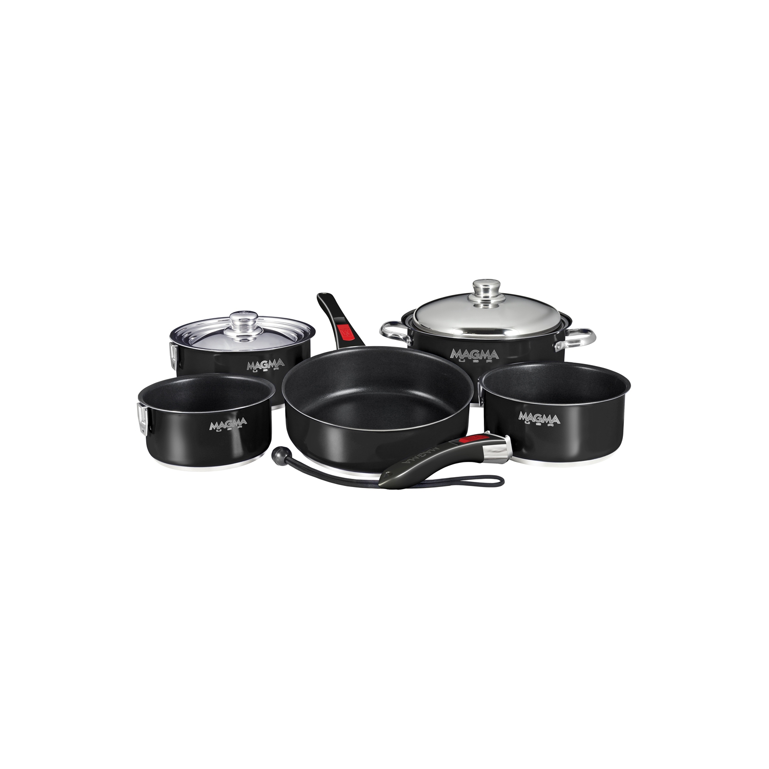 Magma "Nesting" 10-Piece Induction Compatible Cookware - Jet Black Exterior & Slate Black Ceramica Non-Stick Interior