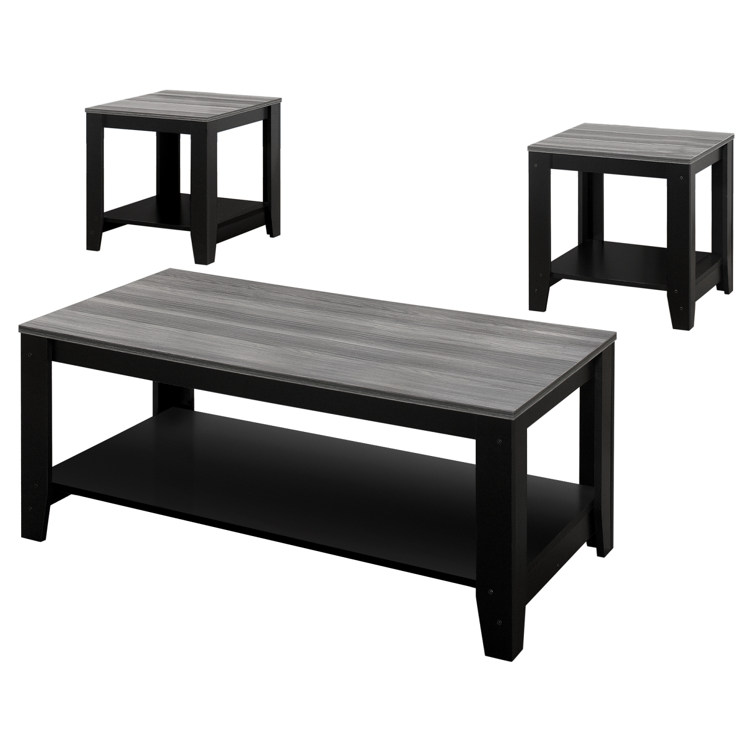Monarch Specialties I 7992P Table Set 3Pcs Set Black Grey Top