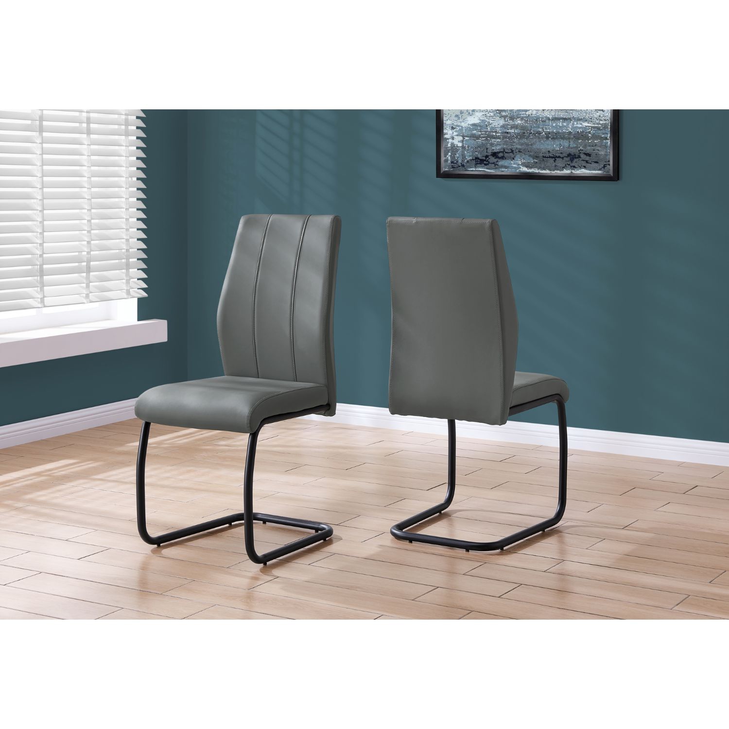 Monarch Specialties Contemporary 39"H 2 Piece Leather-Look/Metal Dining Chair - Grey