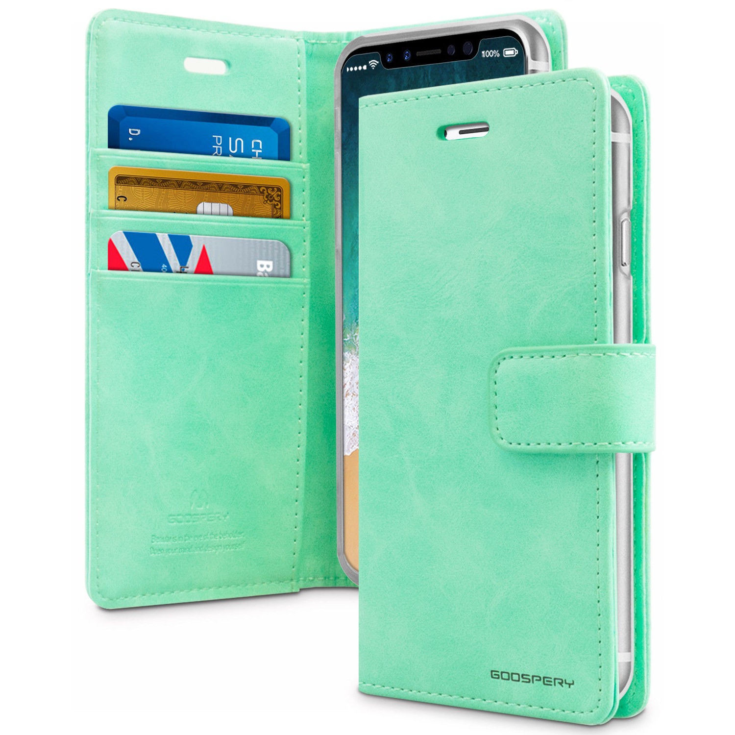 TopSave Goospery BlueMoon Card Slot With Magnetic Clip Leather Folio Wallet Flip Case For Iphone XR(6.1),Teal