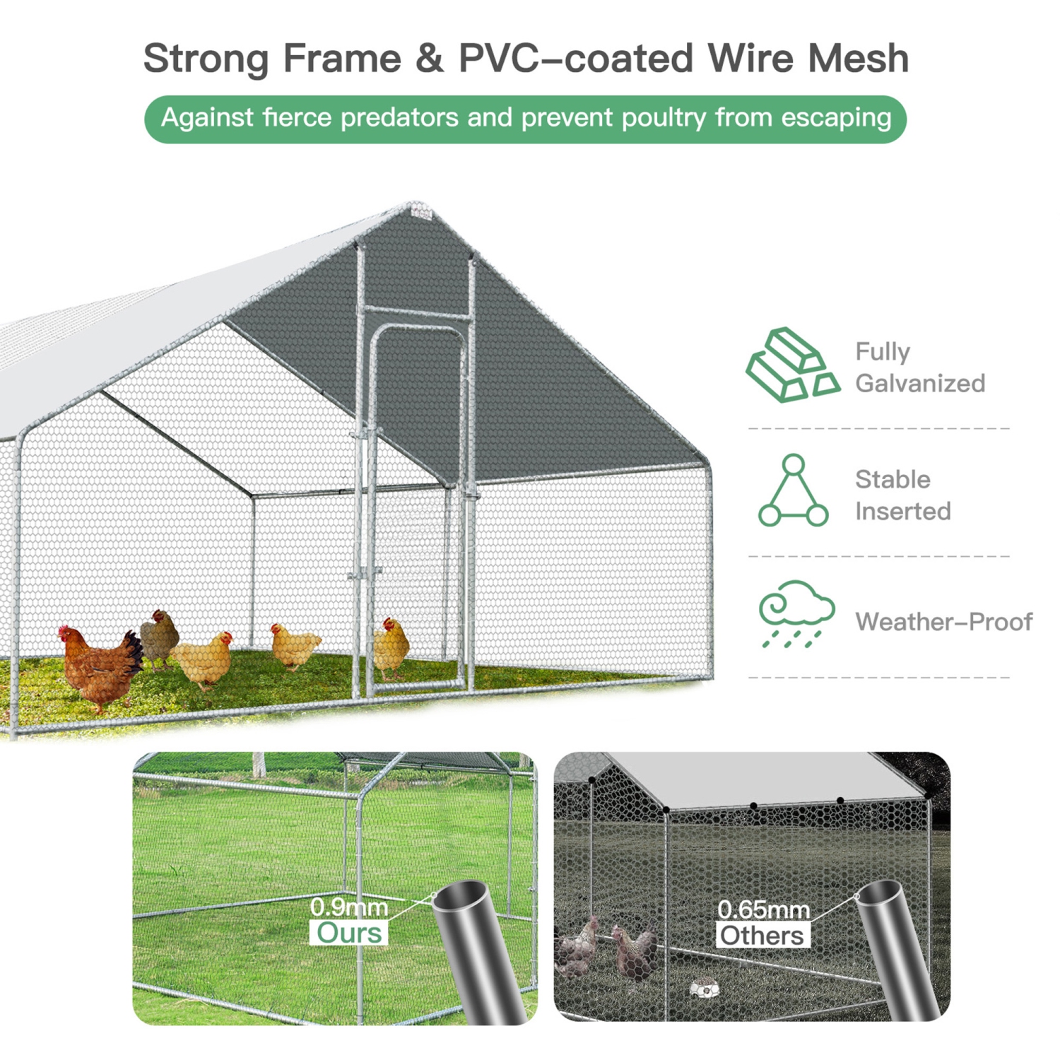 Gymax Large Walk In Chicken Coop Run House Shade Cage 13'x13' with Roof Cover Backyard