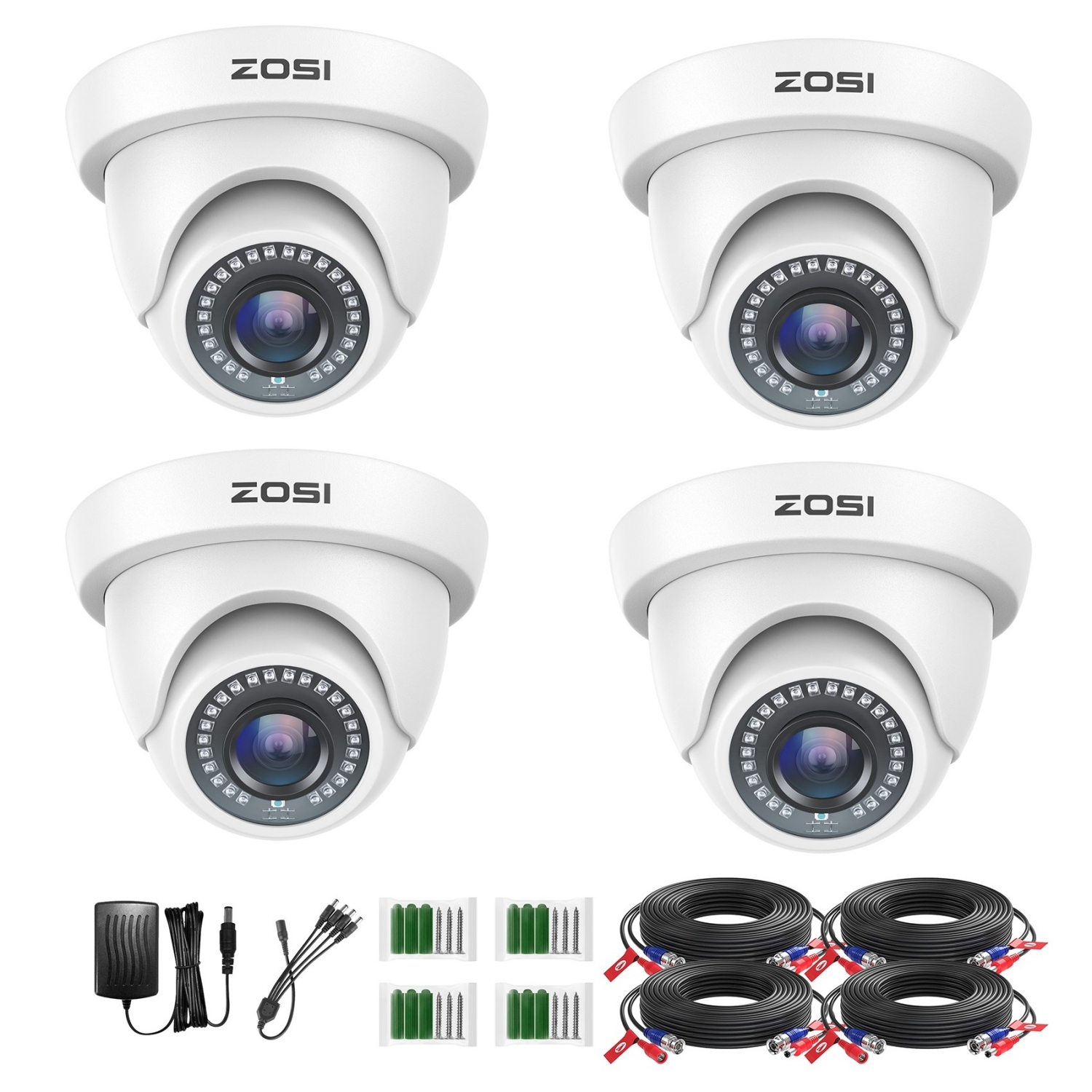 ZOSI Add-On Wired 1080P 2MP Outdoor Security Camera Kit, 4pcs HD-TVI Dome Surveillance Camera for HD-TVI DVR Surveillance Recorder, 80ft Night