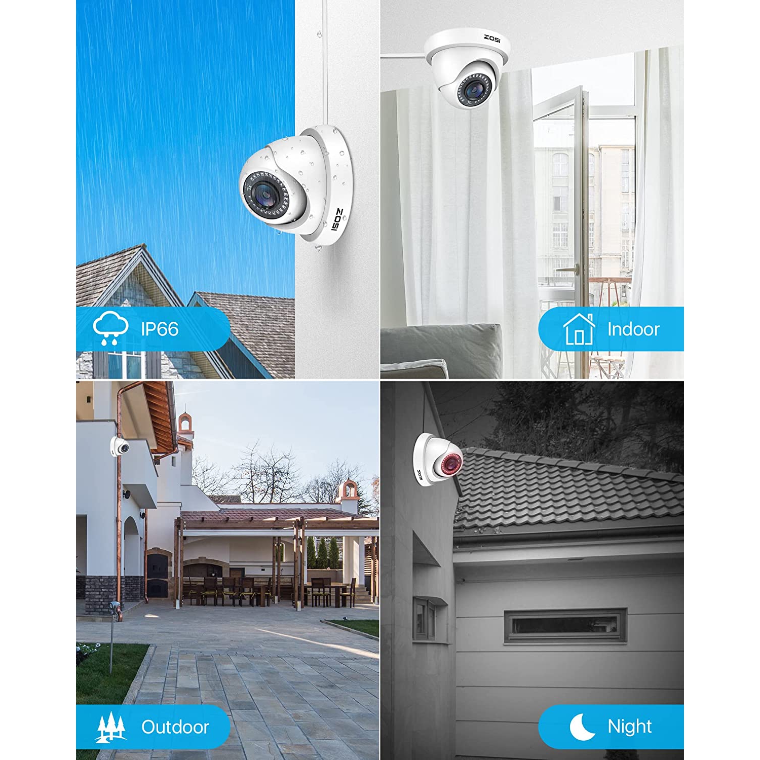 ZOSI Add-On Wired 1080P 2MP Outdoor Security Camera Kit, 4pcs HD-TVI Dome Surveillance Camera for HD-TVI DVR Surveillance Recorder, 80ft Night