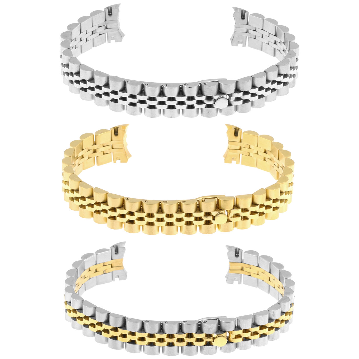 StrapsCo Stainless Steel Women Jubilee Curved End Watch Band Strap Bracelet for Rolex - 13mm - Silver