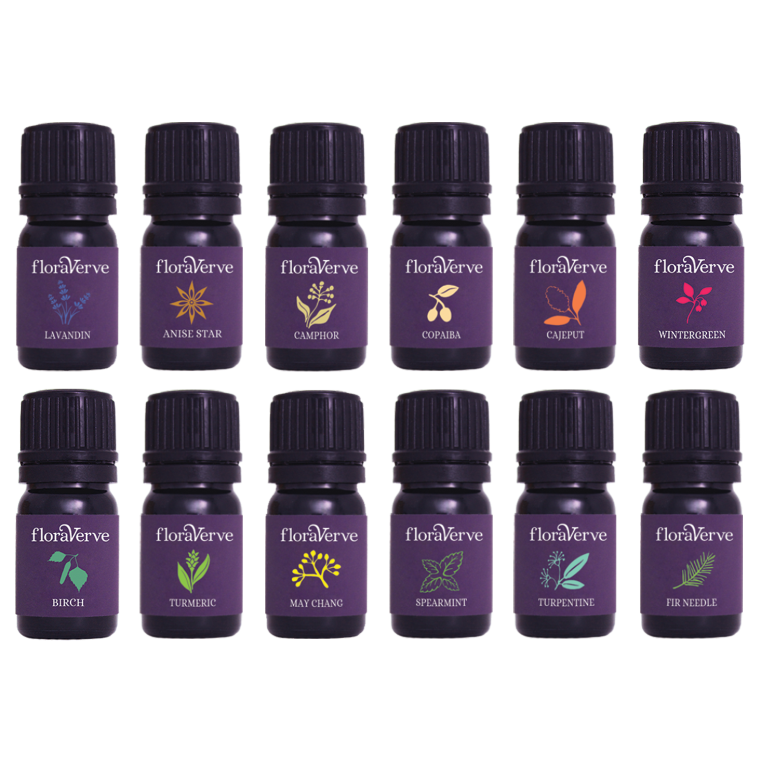 Floraverve Essential VITALITY Pack, Kit de démarrage d'huiles essentielles d'aromathérapie naturelles et 100% pures 12 X 5 ml