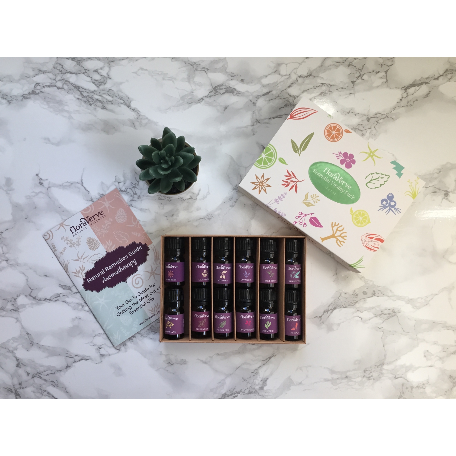 Floraverve Essential VITALITY Pack, Kit de démarrage d'huiles essentielles d'aromathérapie naturelles et 100% pures 12 X 5 ml