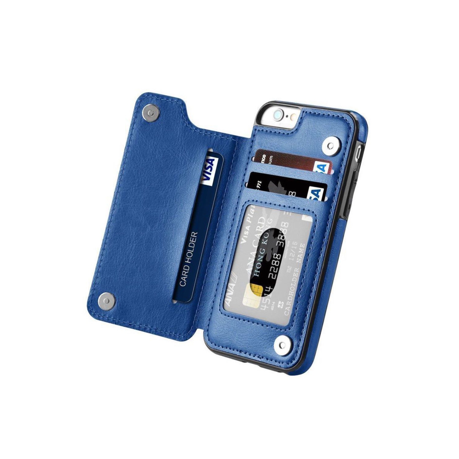 Leather Case for iPhone 6 / 6S Card Holder Vertical Wallet Cases Back Cover Retro Flip (Navy)