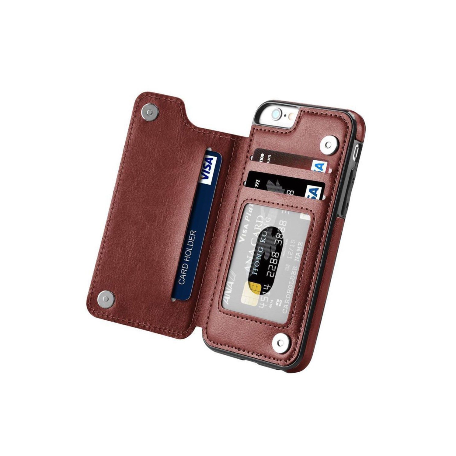 Leather Case for iPhone 6 / 6S Card Holder Vertical Wallet Cases Back Cover Retro Flip (Brown)