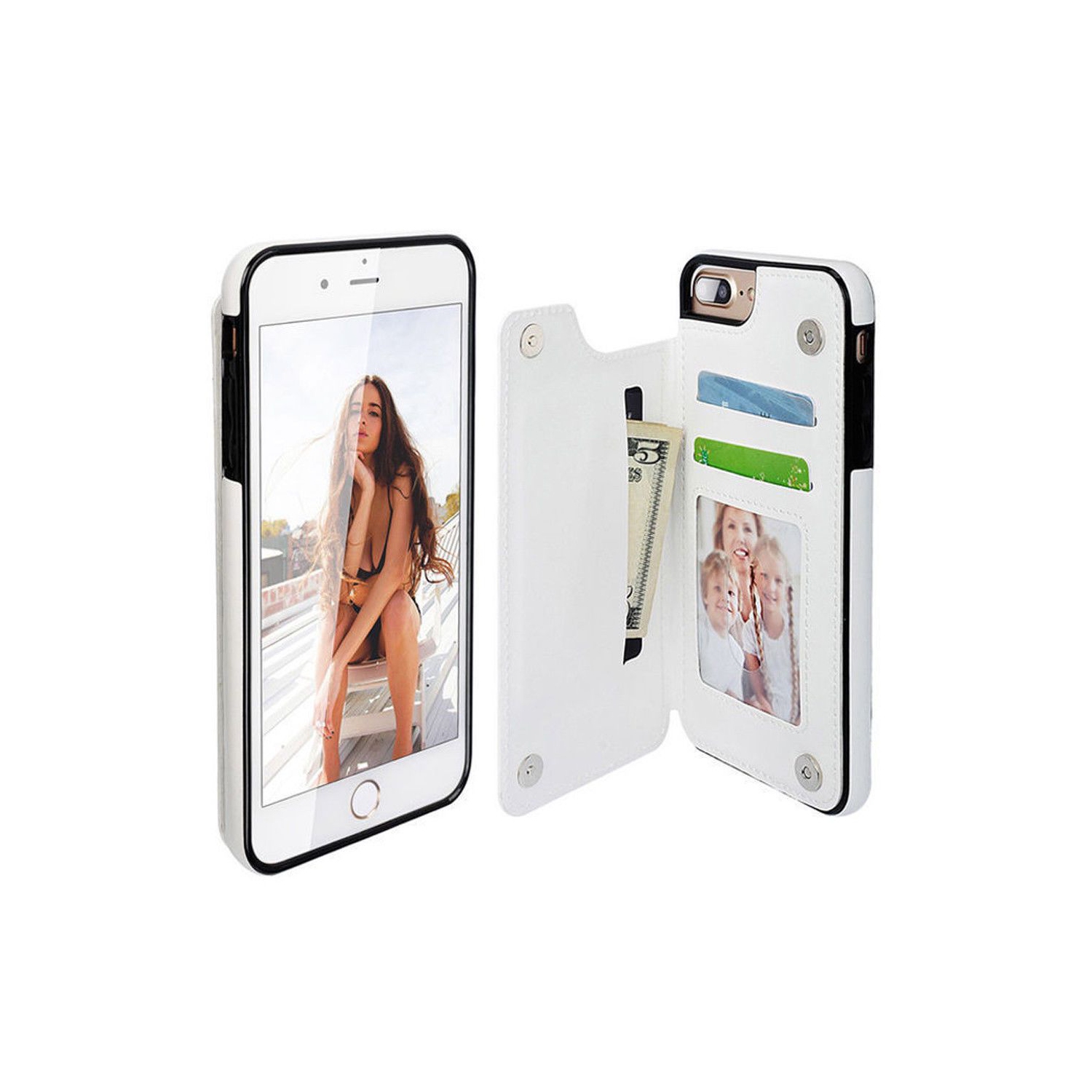 Leather Case for iPhone 6 / 6S Card Holder Vertical Wallet Cases Back Cover Retro Flip (White)