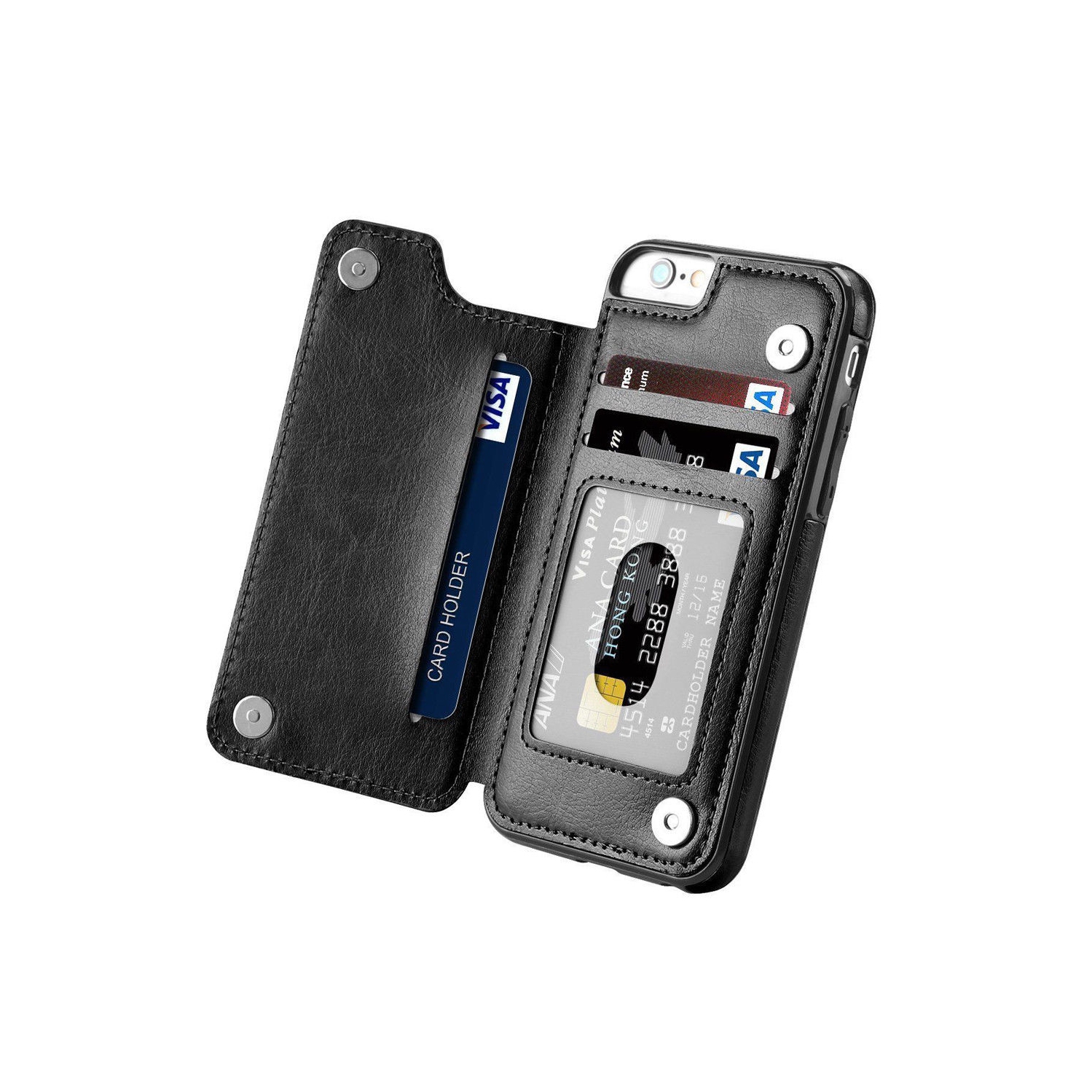 Leather Case for iPhone 6 Plus / 6S Plus Card Holder Vertical Wallet Cases Back Cover Retro Flip (Black)