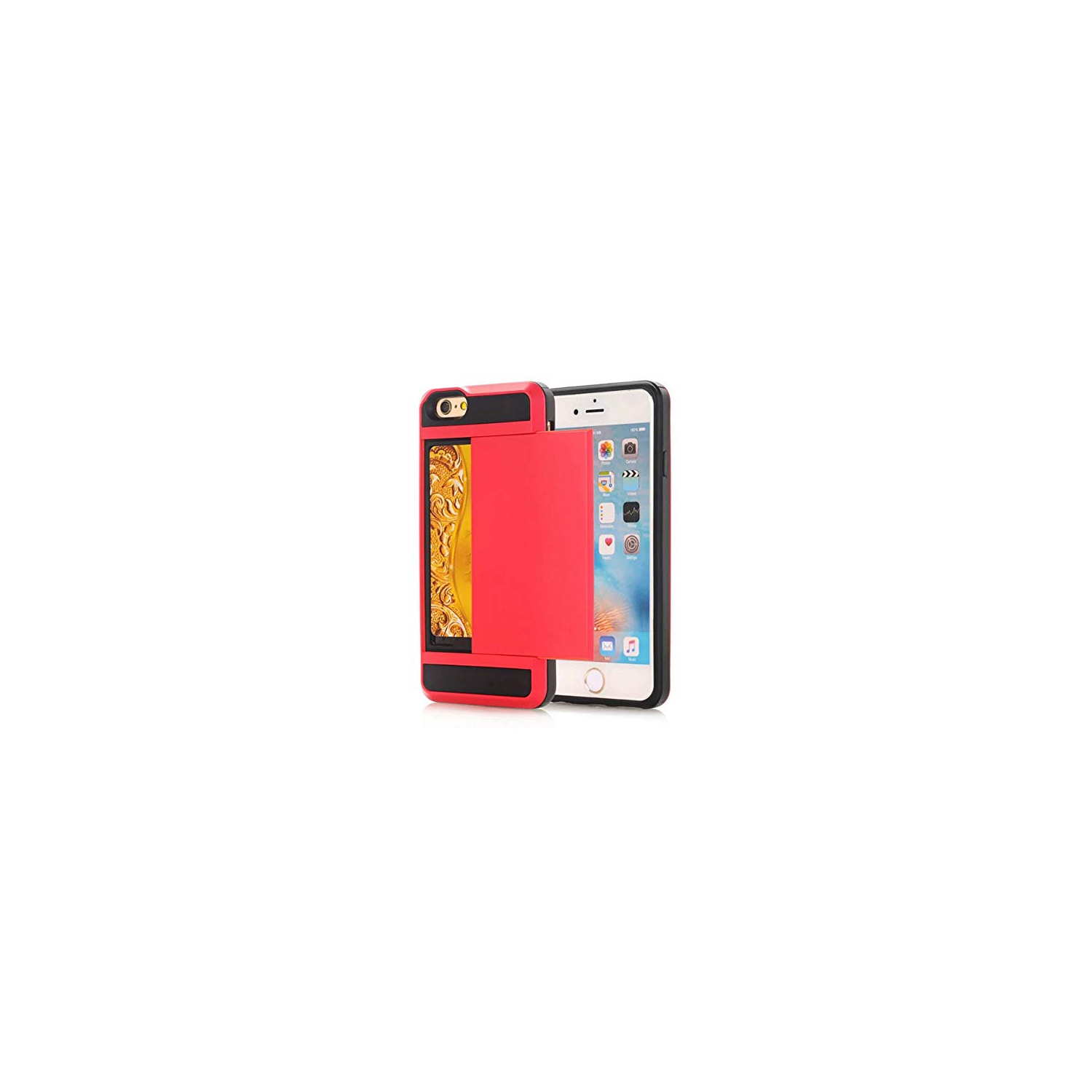 Shockproof Case Credit Card Holder Cover wallet Slot for iPhone 7 Plus / 8 Plus (Red)