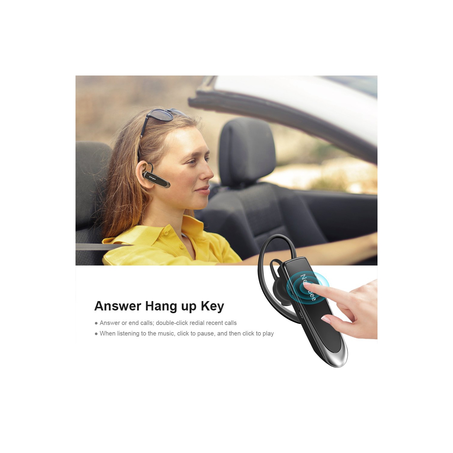 Bluetooth Headset New Bee 24Hrs V4.2 Bluetooth Earpiece Wireless Handsfree Driving Headset with Noise Canceling Mic Headset Ca