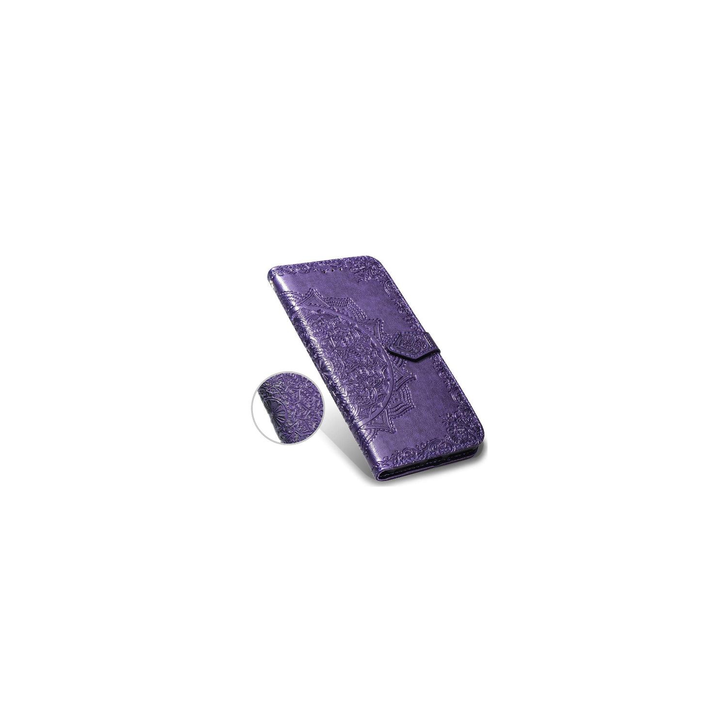 Luxury Embossed Mandala Floral Pattern Premium PU Leather Flip Wallet Case SKYXD Luxury 3D for iPhone 7/8 (Purple)