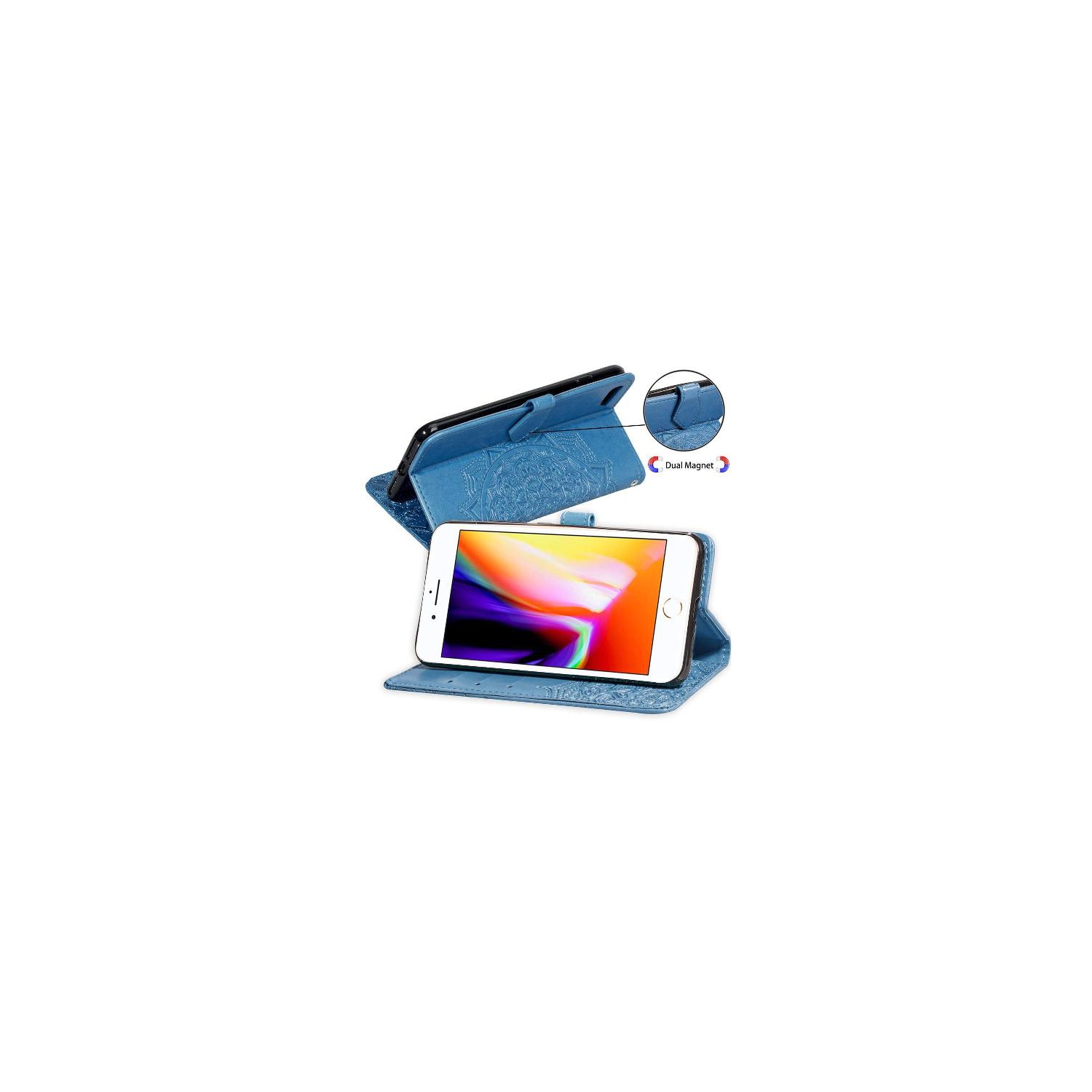 Luxury Embossed Mandala Floral Pattern Premium PU Leather Flip Wallet Case SKYXD Luxury 3D for iPhone 7 Plus / 8 Plus