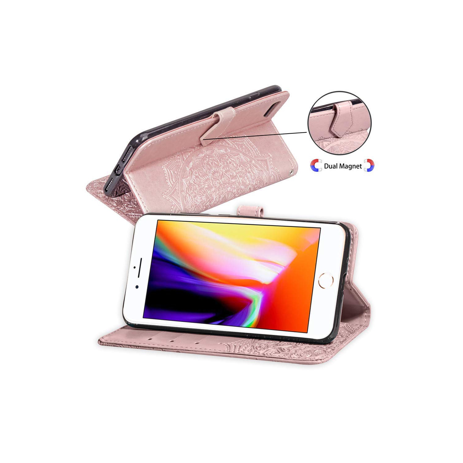 Luxury Embossed Mandala Floral Pattern Premium PU Leather Flip Wallet Case Luxury 3D for iPhone 7 Plus / 8 Plus