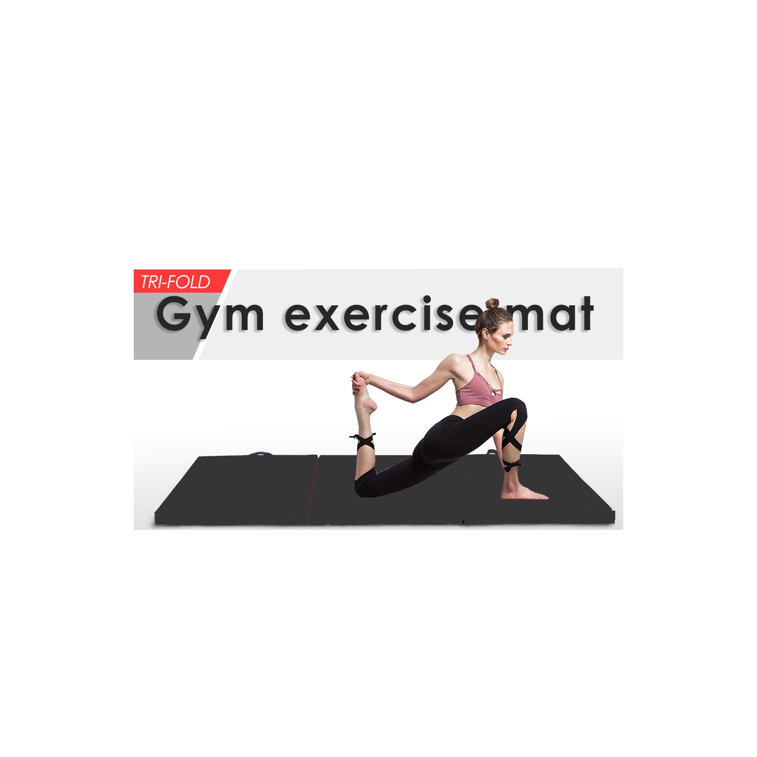 Kunova Exercise Tri-Fold Gym Mat 2" 6' x 2 x 2"' (180x60x5 CM) Thick Fitness Mat w/PU Leather for Gymnastics, Yoga, Aerobics, Martial Arts,