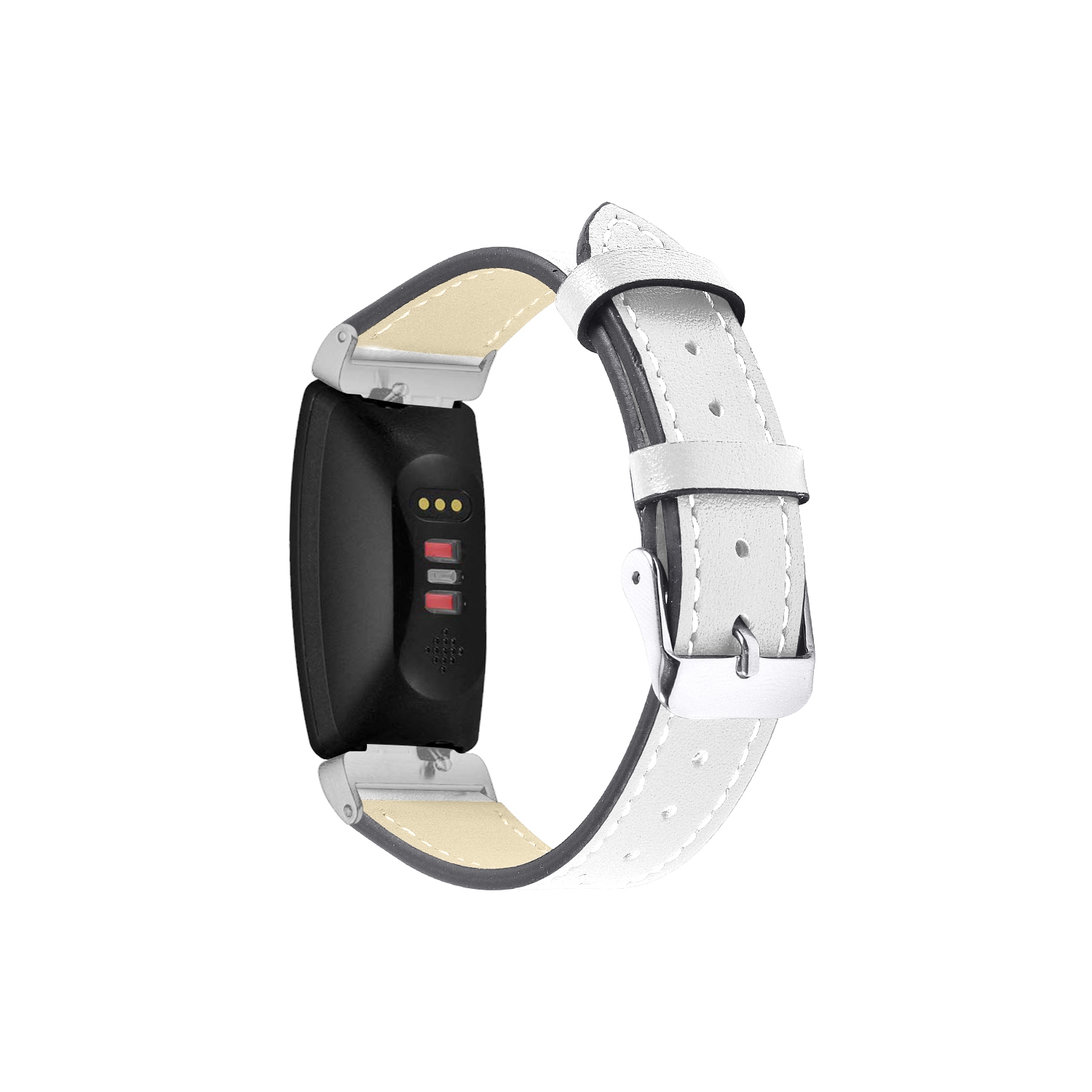 StrapsCo Leather Watch Band Strap with Contour Stitching for Fitbit Inspire & Inspire HR - White