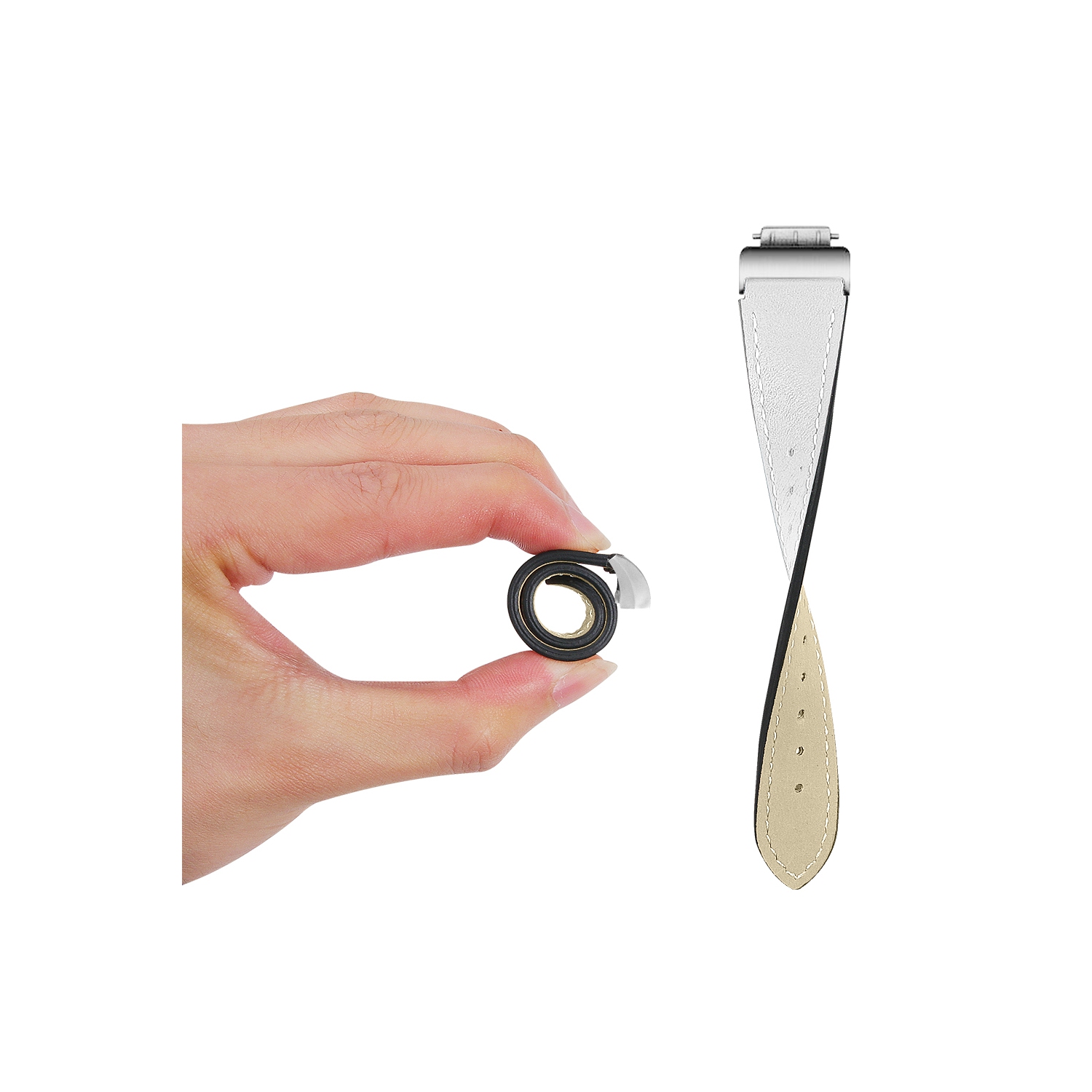 StrapsCo Leather Watch Band Strap with Contour Stitching for Fitbit Inspire & Inspire HR - White